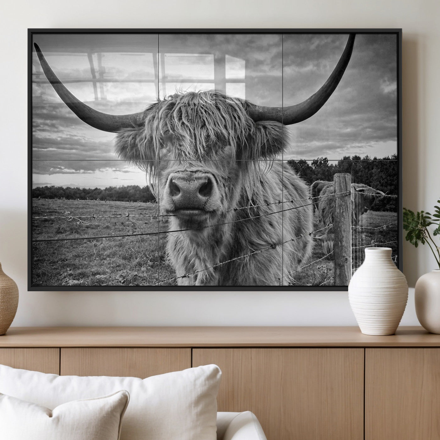 MGV-FP-60X30-3P - Scottish Highland Cow Wall Art Canvas Print | Ready to Hang and Framed | Rustic Farmhouse Decor
