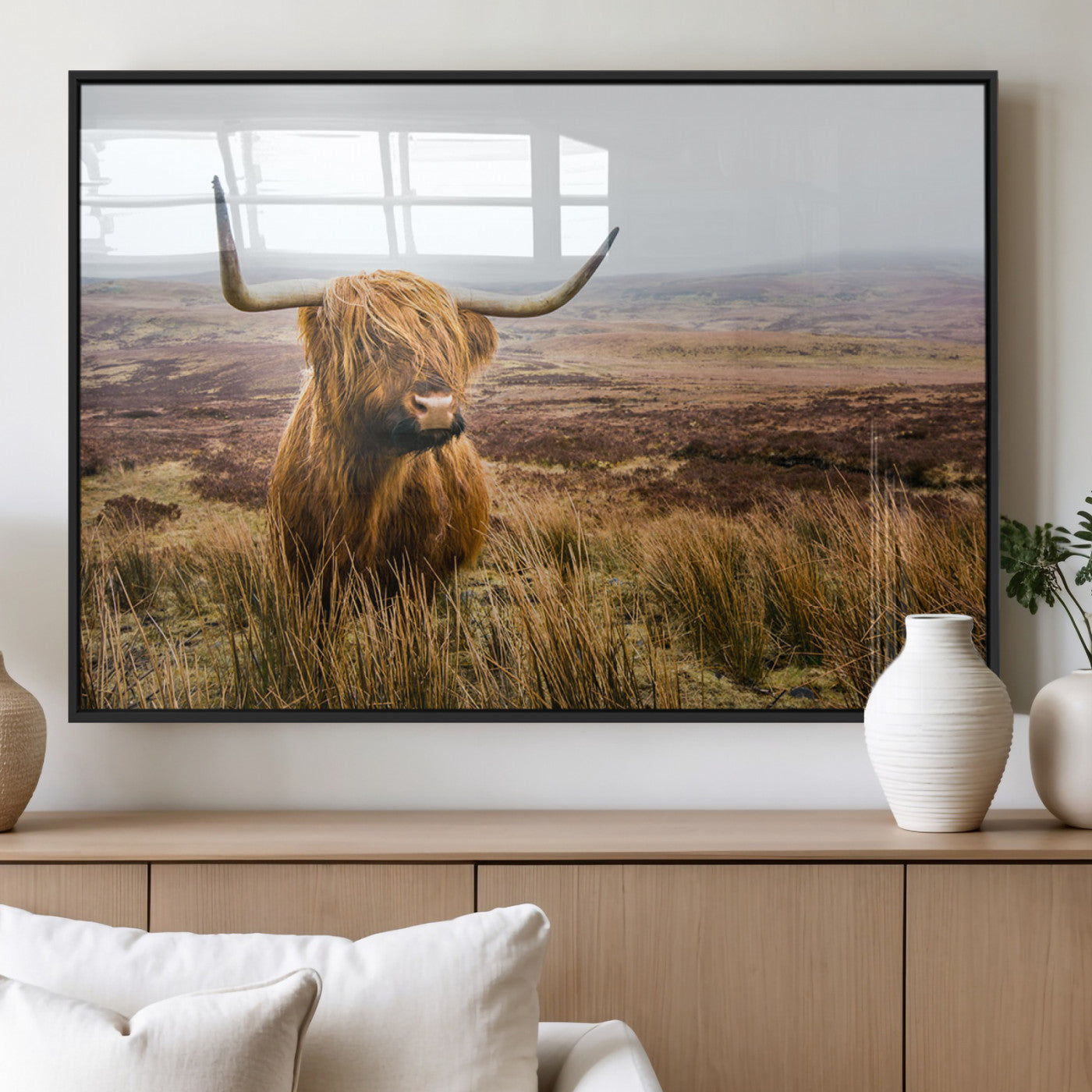 97274-MGV-FP-60X30-3P_Black-Scottish Highland Cow Canvas Wall Art – Rustic Farmhouse Charm with Highland Cattle – Ready to Hang