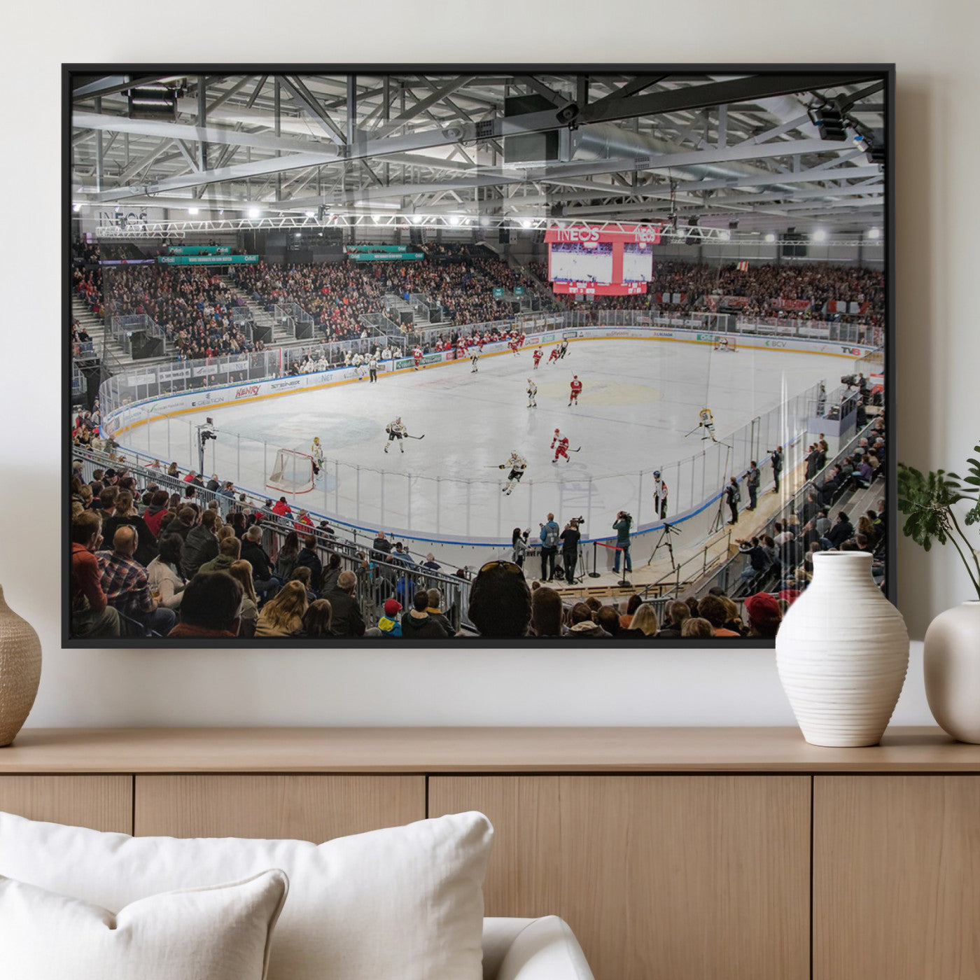 MGV-FP-60X30-3P - Lausanne Arena Ice Hockey Stadium Wall Art Canvas Print, Framed Lausanne Arena Ice Hockey Canvas