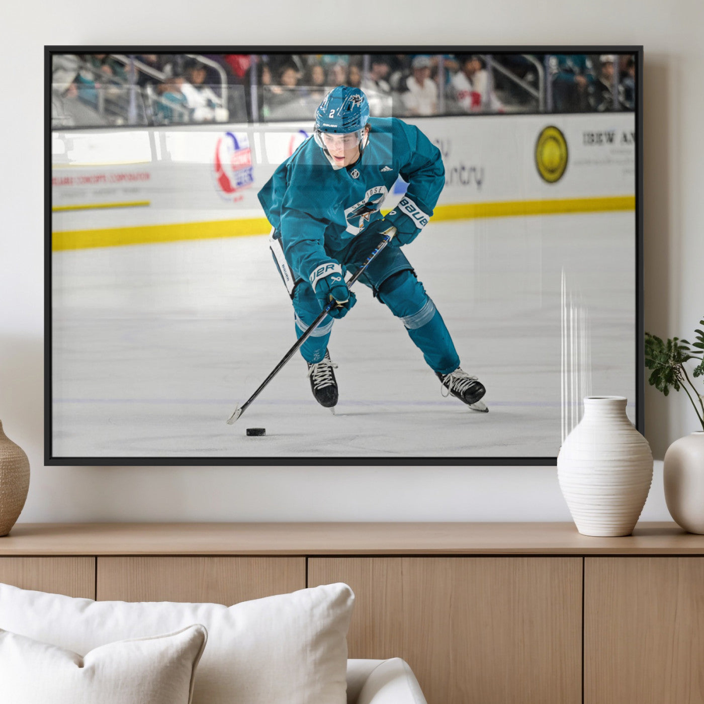 MGV-FP-60X30-3P - San Jose Sharks Ice Hockey Player Wall Art Canvas Print