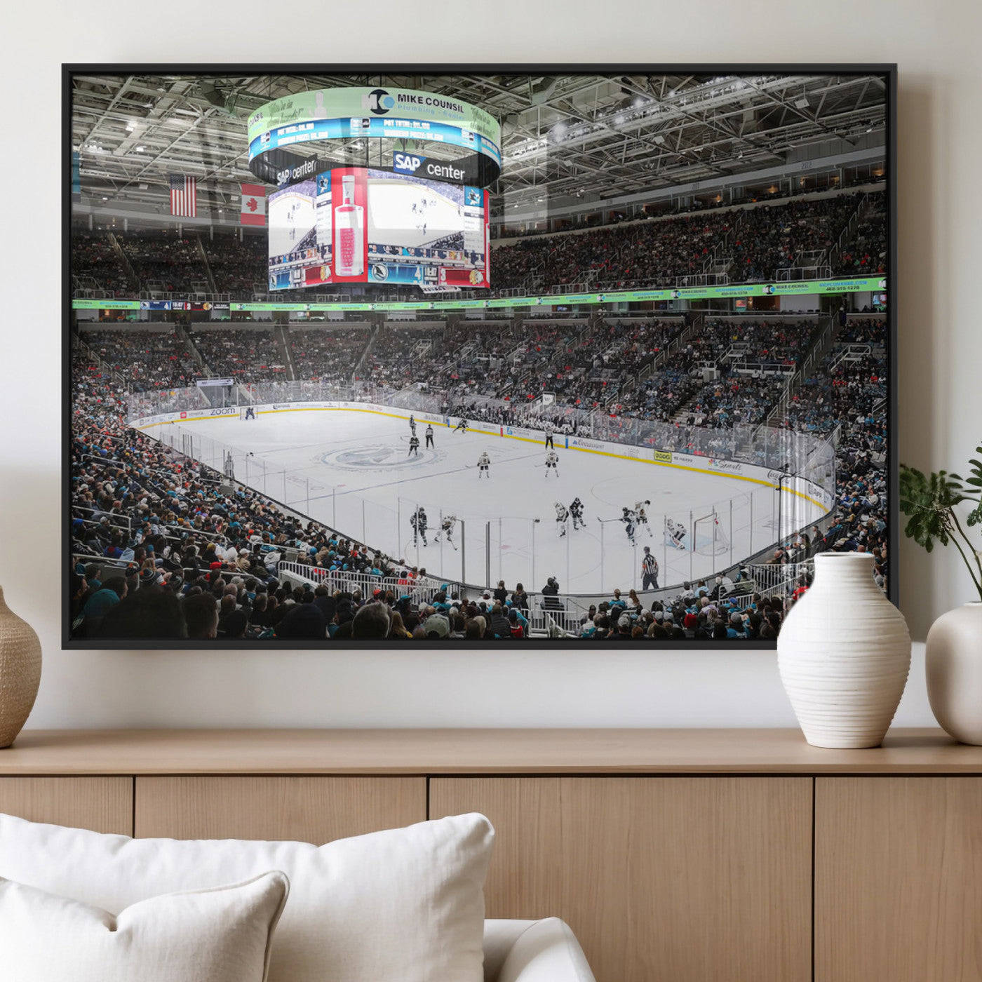 MGV-FP-60X30-3P - Sharks Arena Blackhawks Sharks Ice Hockey Stadium Wall Art Canvas Print, Framed Blackhawks Sharks