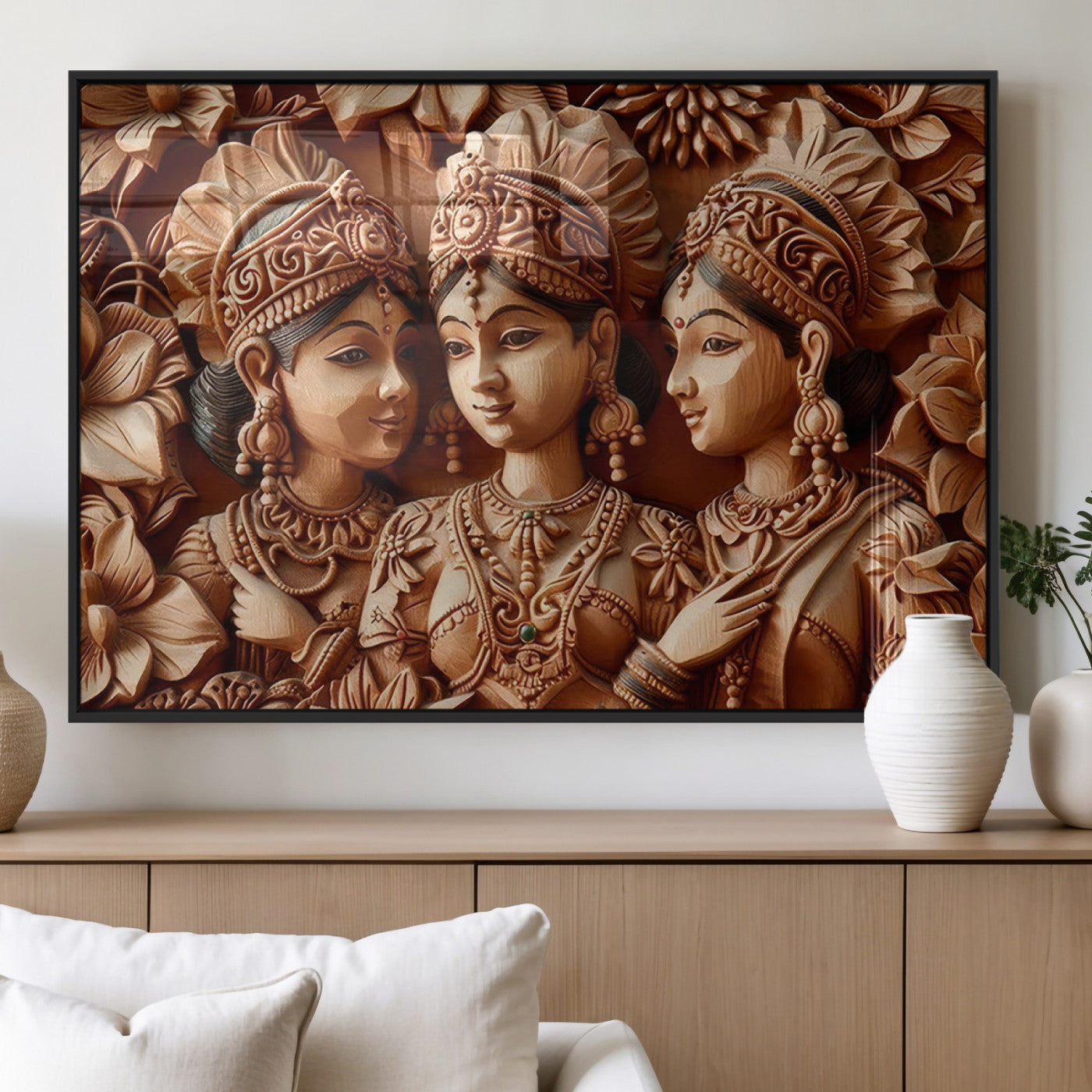 MGV-FP-60X30-3P - Indian Woman Statue Wall Art Canvas Print