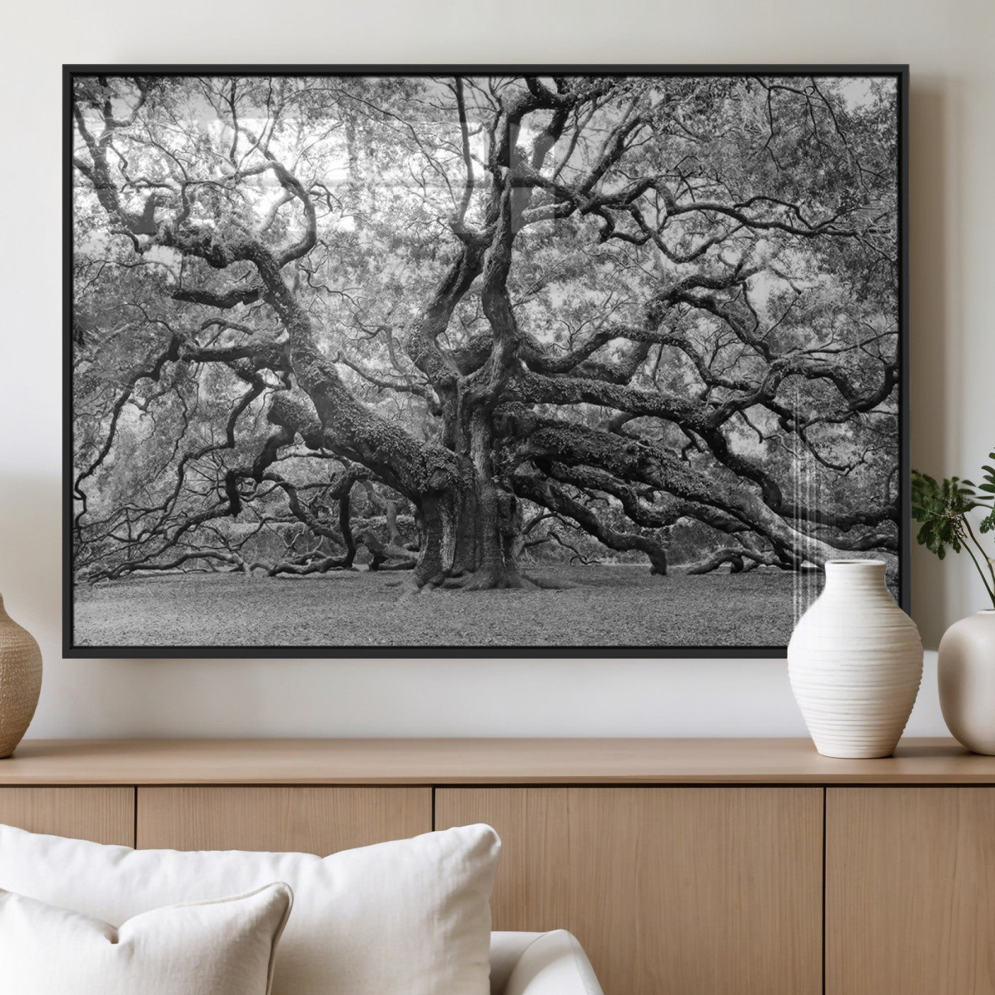 MGV-FP-60X30-3P - Black White Angel Oak Tree Wall Art - Timeless Nature-Inspired Canvas for Rustic, Modern, or