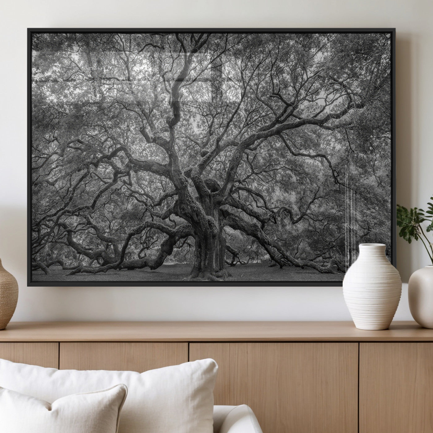 97240-MGV-FP-60X30-3P_Black-Majestic Angel Oak Tree Black and White Canvas Print – Multi Panel Wall Art, Giclée Print, Ready to