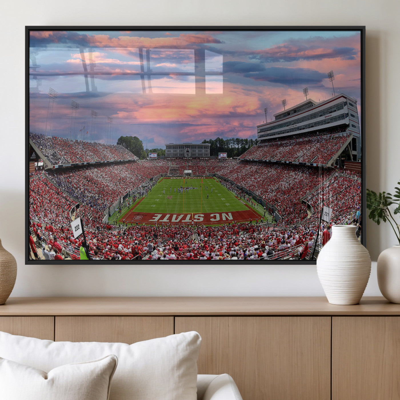 MGV-FP-60X30-3P - Carter-Finley Stadium Art Sunset Game Triple Canvas Wall Art - NC State Wolfpack Football Match