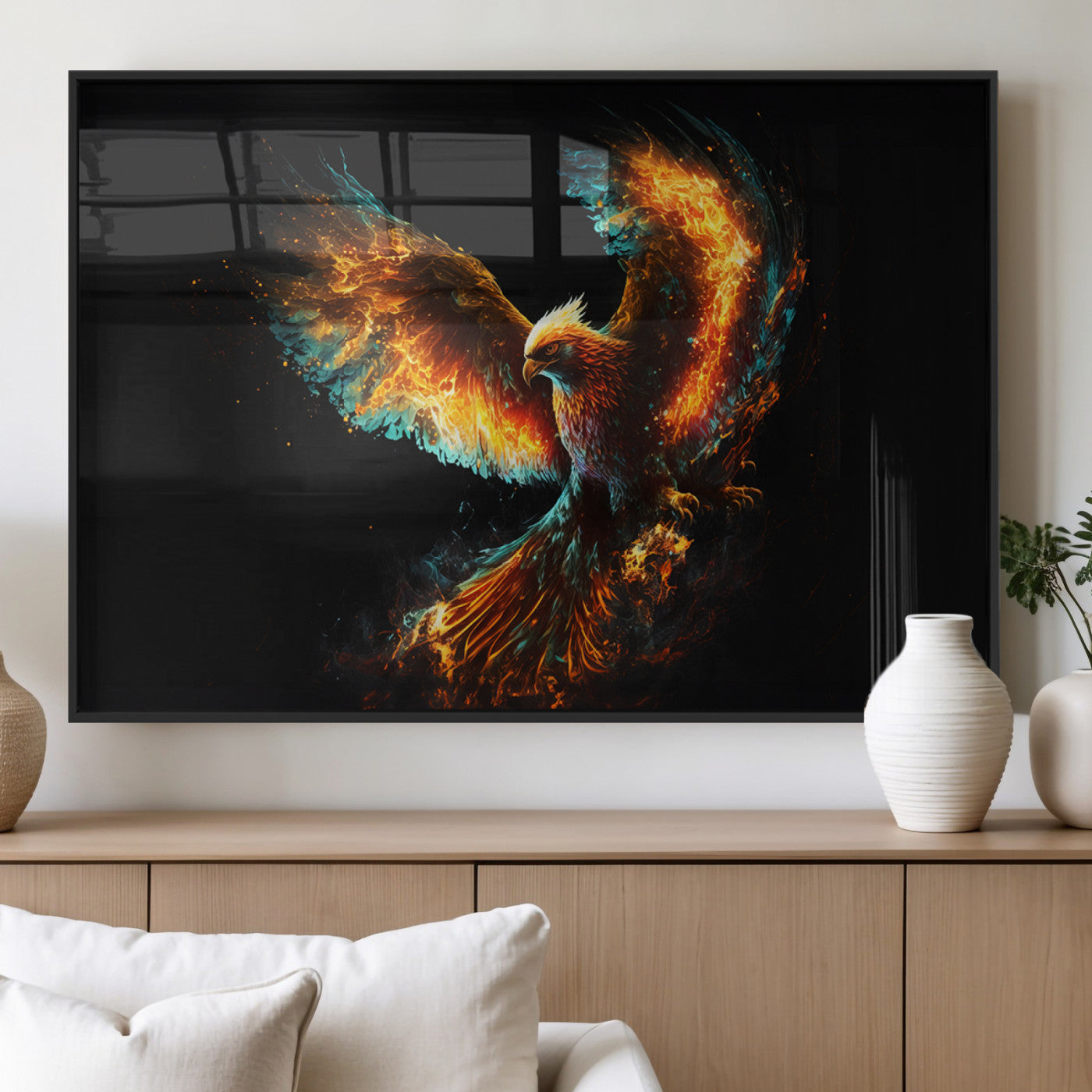 MGV-FP-60X30-3P - Fiery Phoenix Canvas Print | Ready to Hang Wall Art | Bold Fantasy Decor for Living Room | Majestic