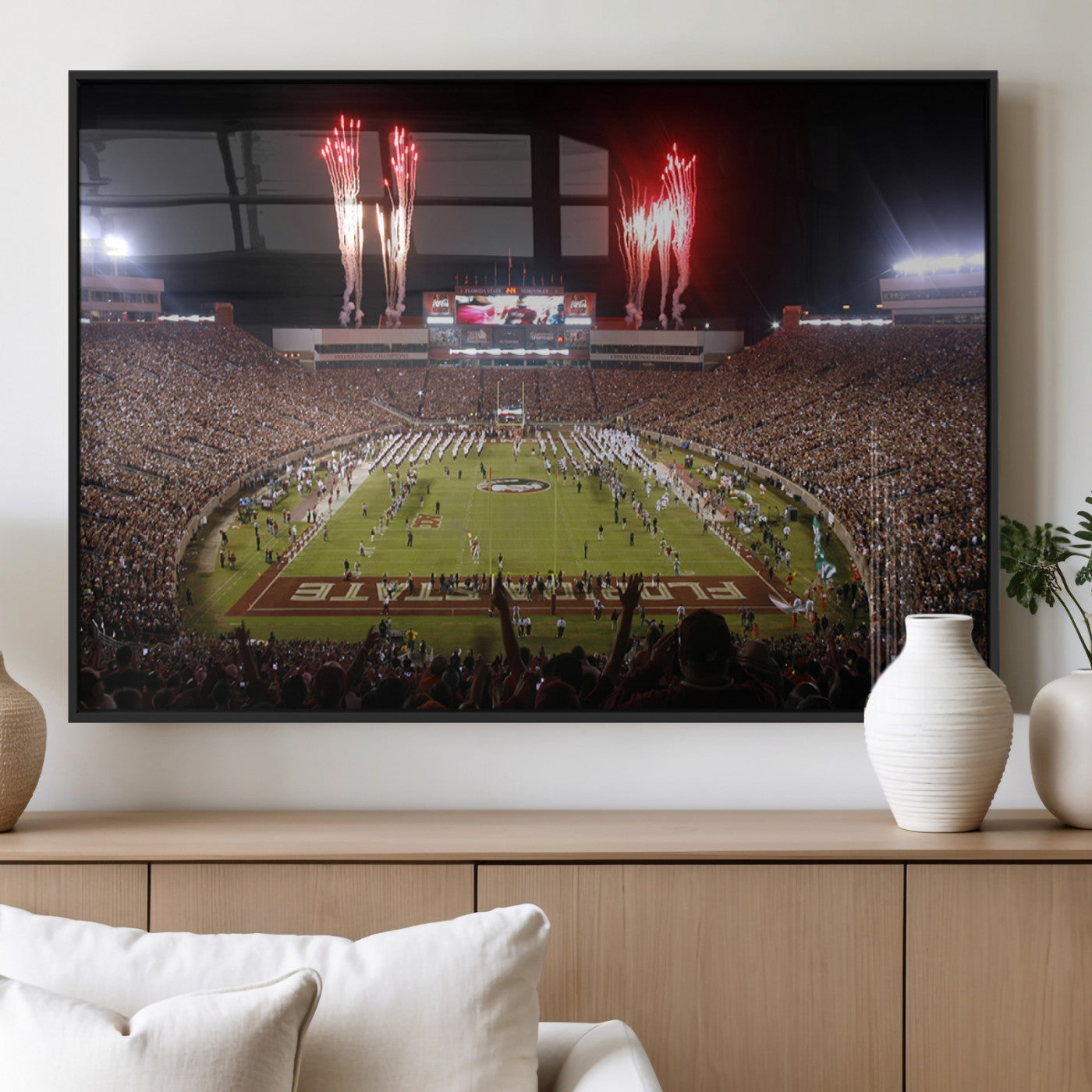 MGV-FP-60X30-3P - Framed Florida State Seminoles Football Team Print - Tallahassee Doak Campbell Stadium Wall Art