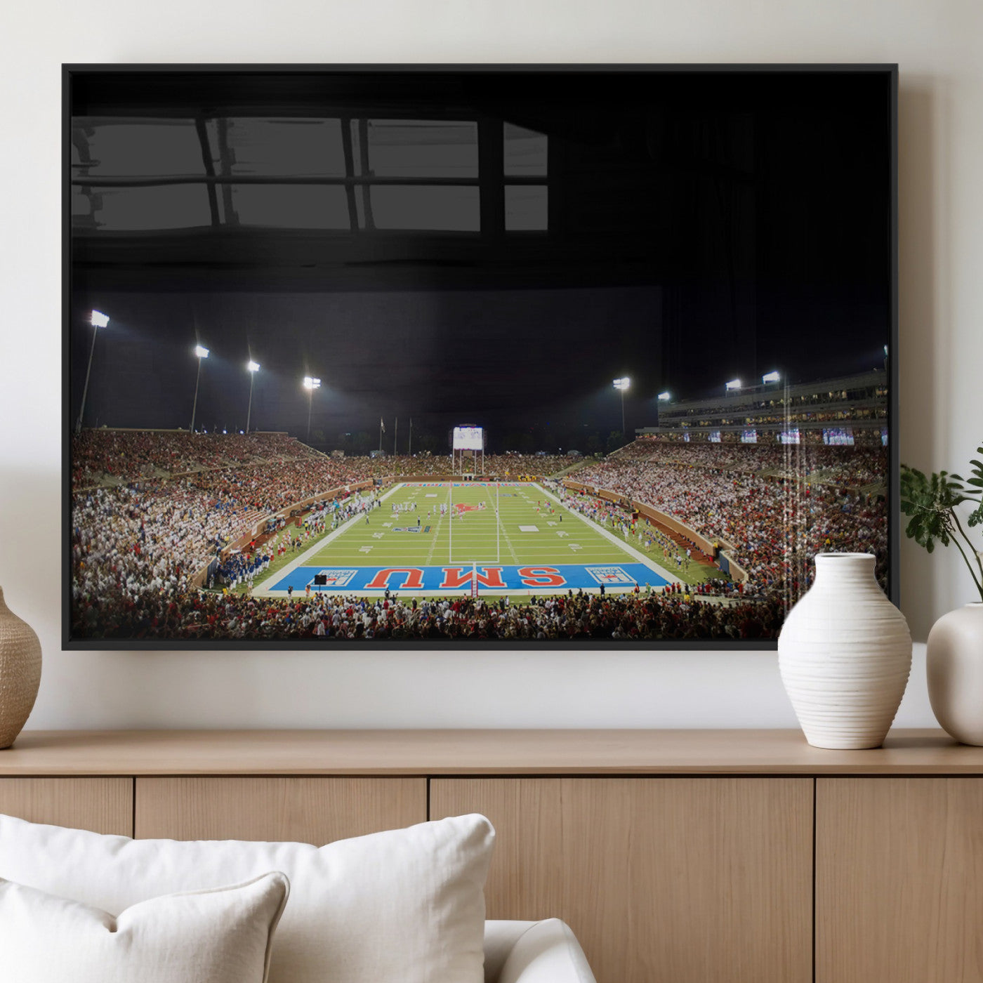 MGV-FP-60X30-3P - SMU Mustangs Football Team Print - Dallas Gerald J. Ford Stadium Wall Art Canvas Print
