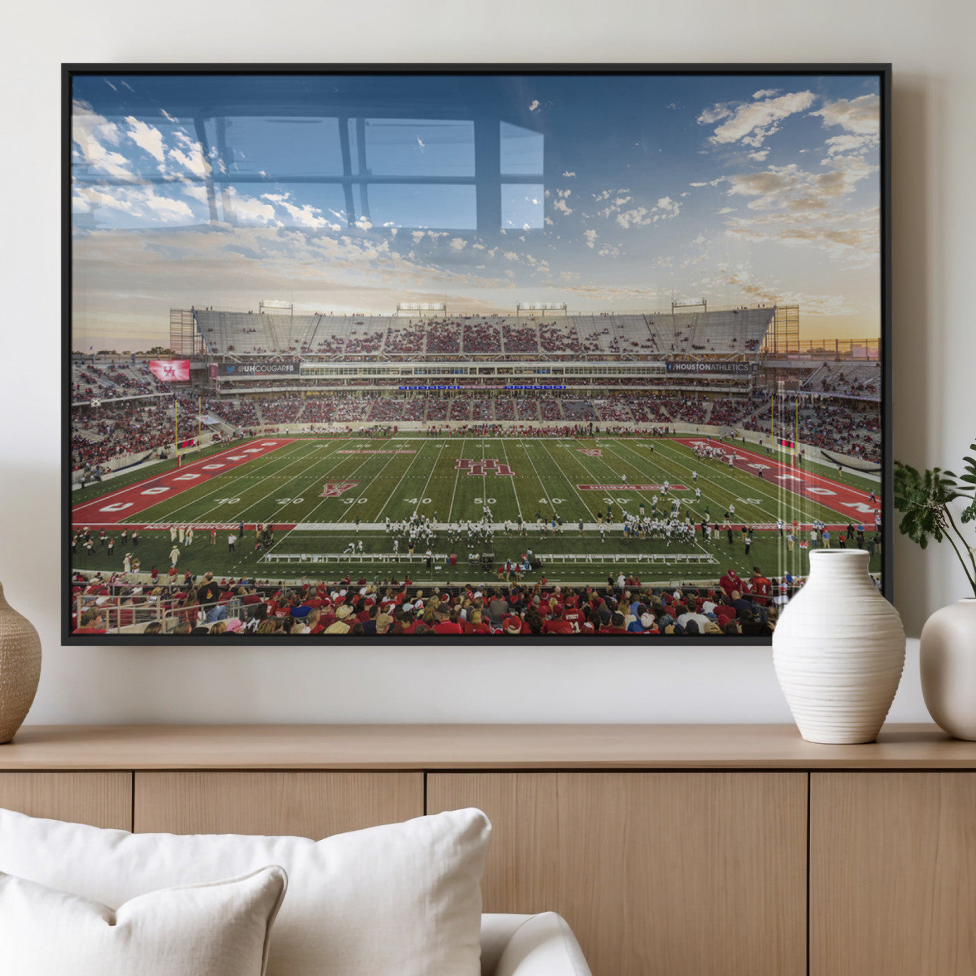 MGV-FP-60X30-3P - Framed Houston Cougars Football Team Print - Houston TDECU Stadium Wall Art Canvas Print