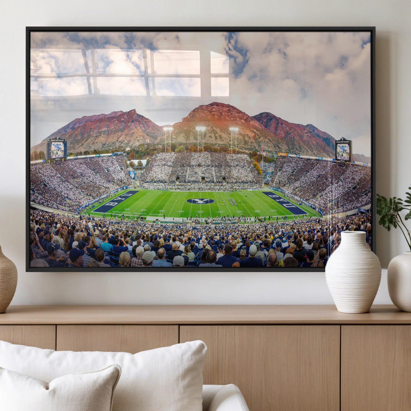 MGV-FP-60X30-3P - Brigham Young University Cougars Football Team Print - Provo LaVell Edwards Stadium Wall Art Canvas