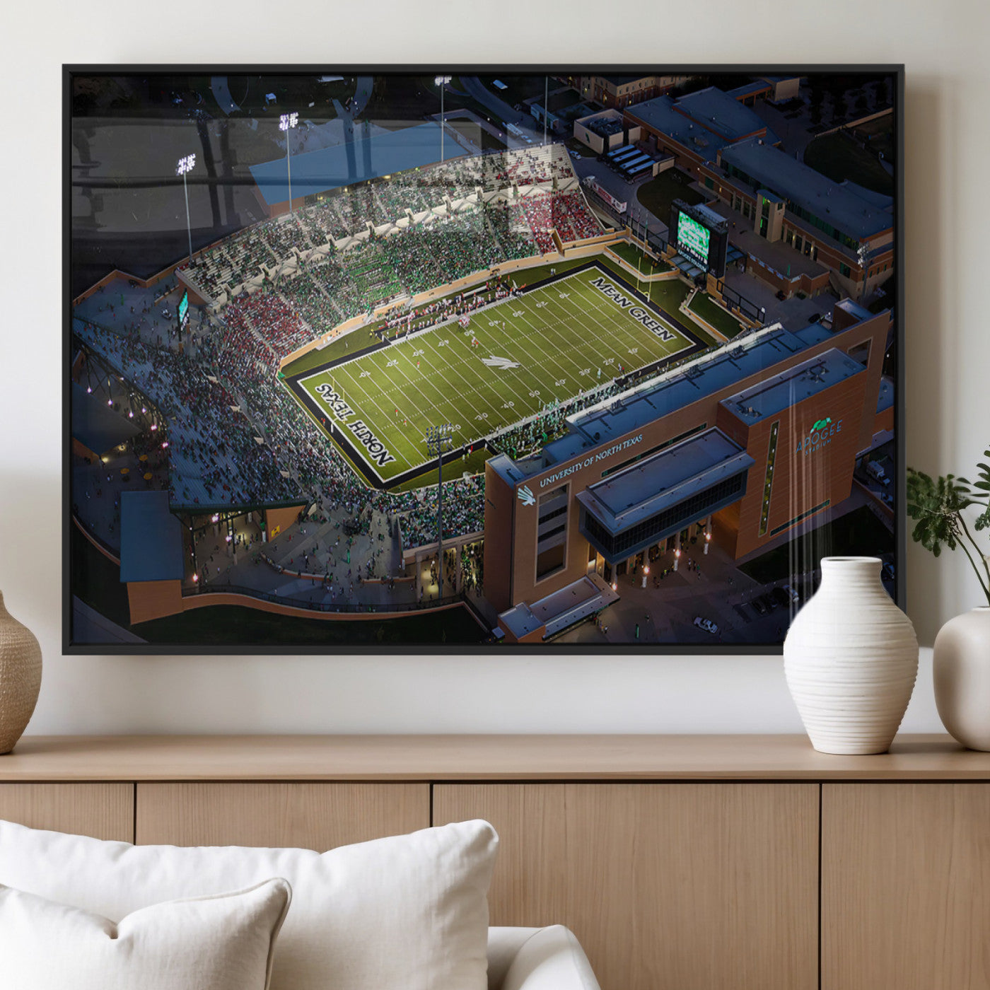 MGV-FP-60X30-3P - University of North Texas Mean Green Football Artwork, Football Team Print - Denton DATCU Stadium