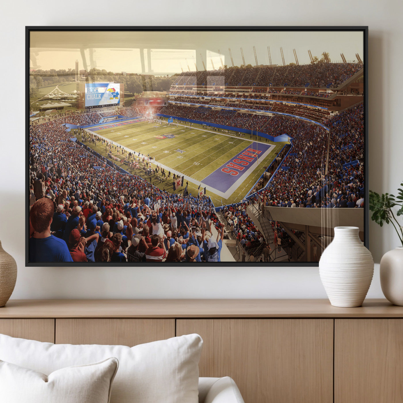 MGV-FP-60X30-3P - University of Kansas Jayhawks Football Team Print - Lawrence Kansas Memorial Stadium Wall Art Canvas