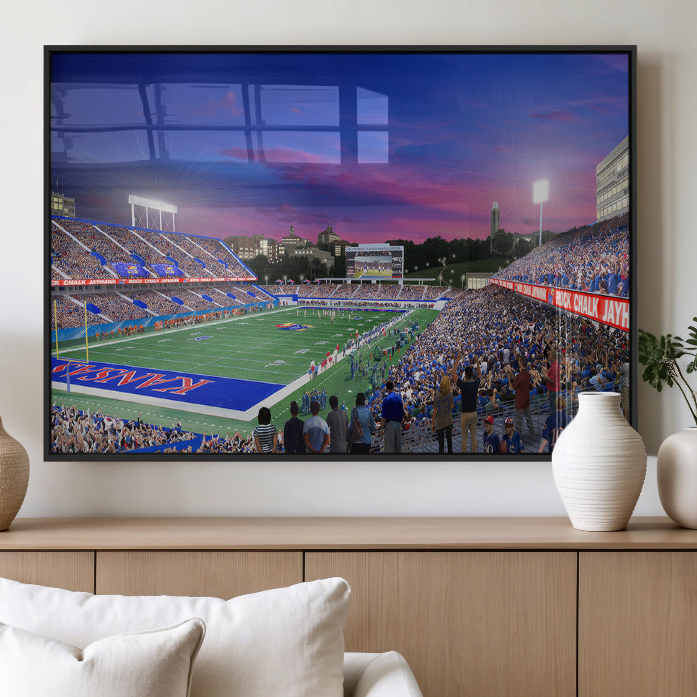 MGV-FP-60X30-3P - University of Kansas Jayhawks Football Team Print Canvas- Lawrence Kansas Memorial Stadium Wall Art