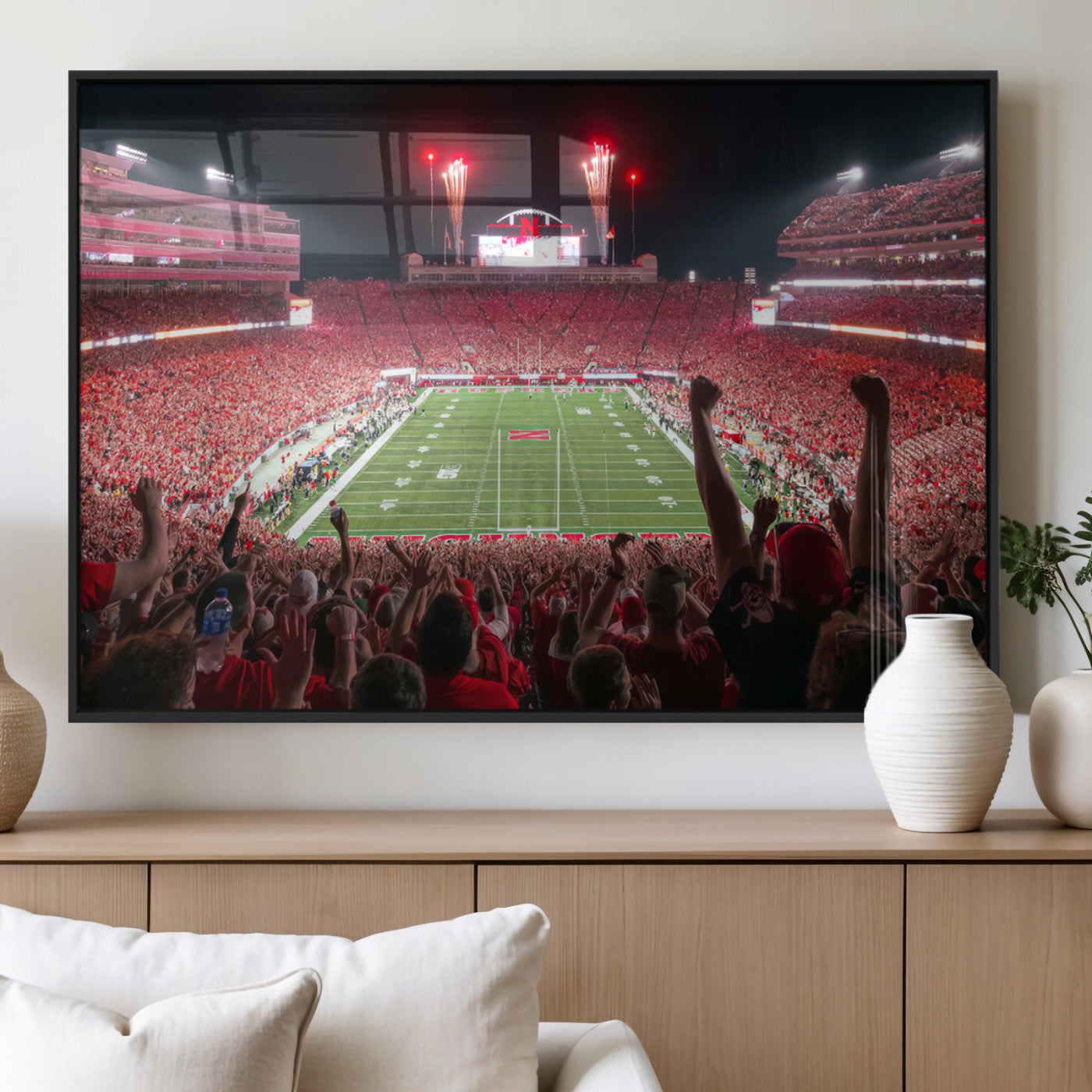 MGV-FP-60X30-3P - University of Nebraska Cornhuskers Football Team Print - Lincoln Memorial Stadium Wall Art Canvas