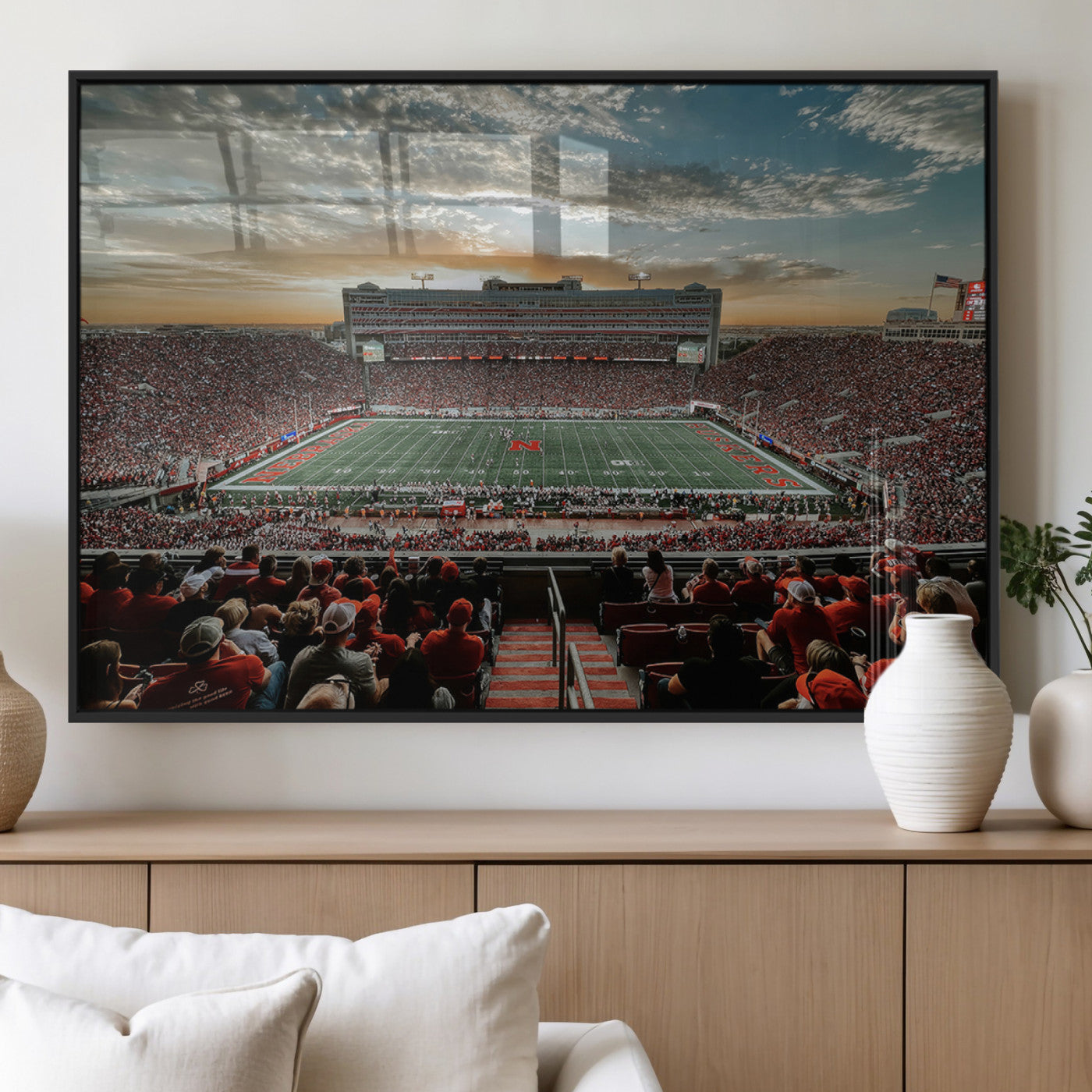 MGV-FP-60X30-3P - University of Nebraska Cornhuskers Football Team Print - Lincoln Memorial Stadium Art Canvas Print