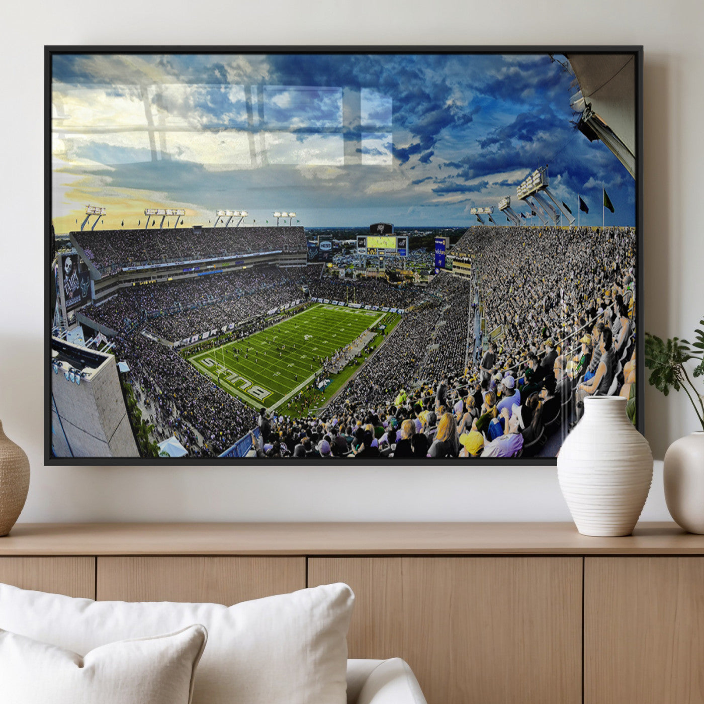 MGV-FP-36X24-3P - Framed USF Bulls Football Team Print - Tampa Raymond James Stadium Wall Art Canvas Print