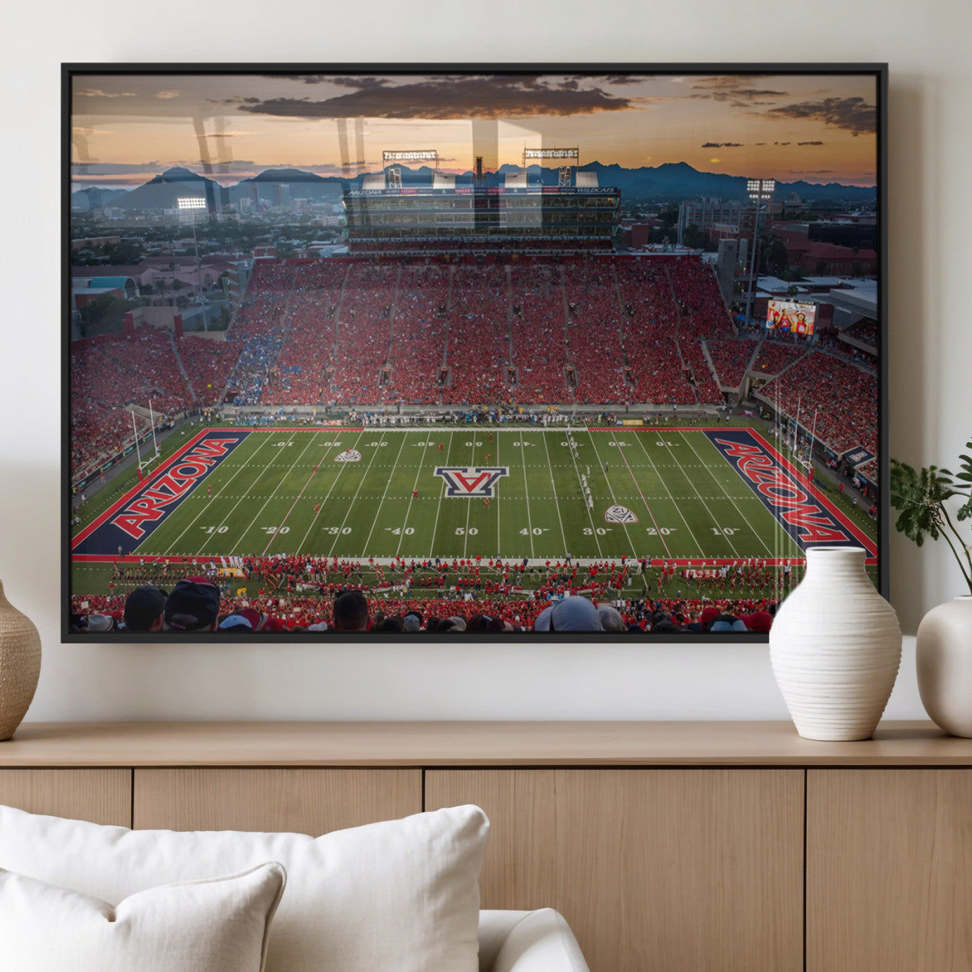 MGV-FP-60X30-3P - Framed Arizona Wildcats Football Team Print - Tucson Arizona Stadium Wall Art Canvas Print
