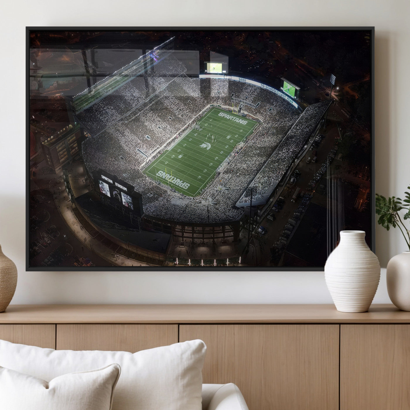 MGV-FP-60X30-3P - Michigan State Spartans Football Team Print - East Lansing Spartan Stadium Print Wall Art