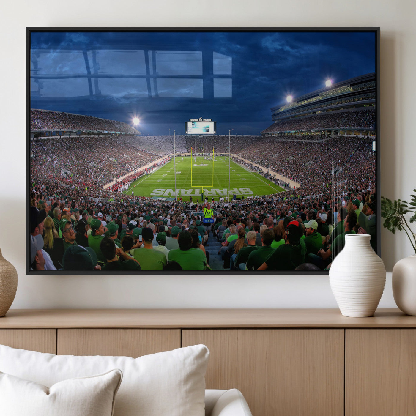 MGV-FP-60X30-3P - Michigan State Spartans Football Team Print - East Lansing Spartan Stadium Wall Art Canvas Print