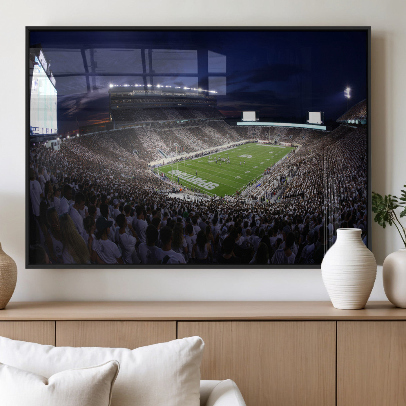 MGV-FP-60X30-3P - Michigan State Spartans Canvas, Framed Football Team Print - East Lansing Spartan Stadium Wall Art