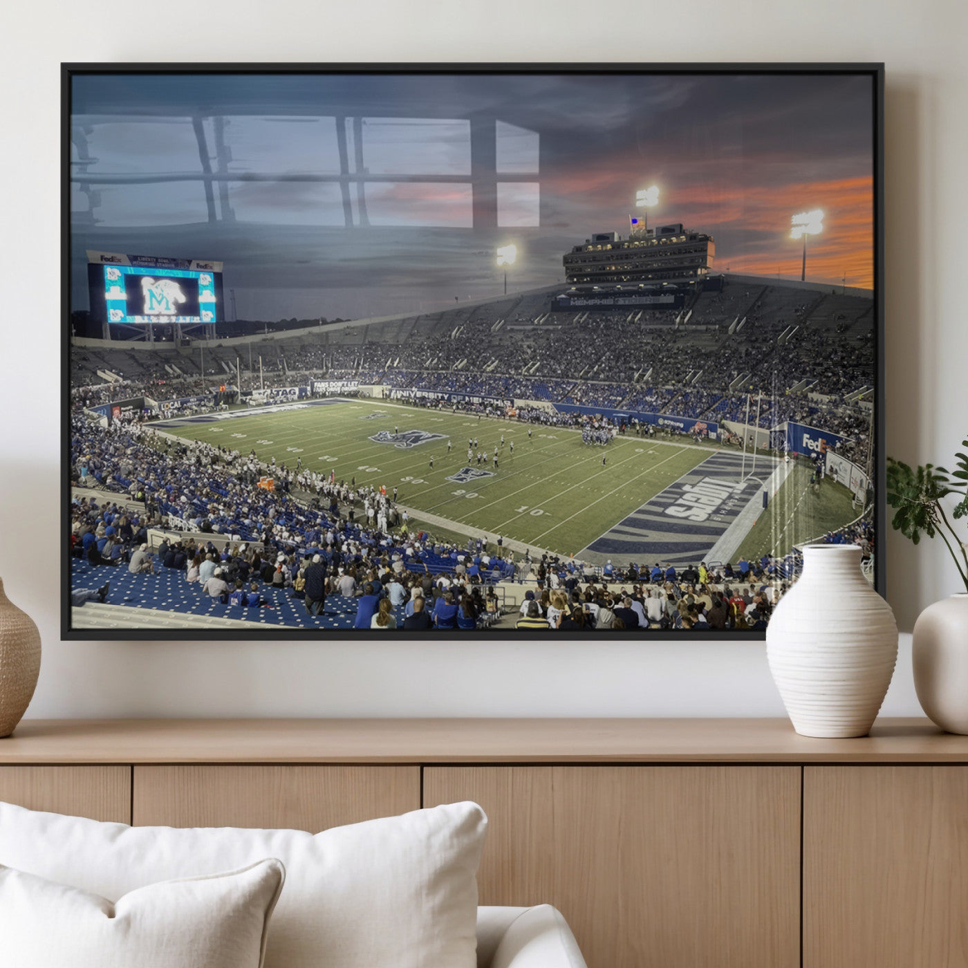 MGV-FP-60X30-3P - Memphis Tigers Football Team Print - Memphis Simmons Bank Liberty Stadium Wall Art Canvas Print
