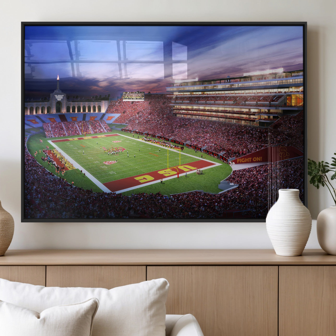 MGV-FP-60X30-3P - The University of Southern California USC Trojans Football Team Print - Los Angeles Memorial