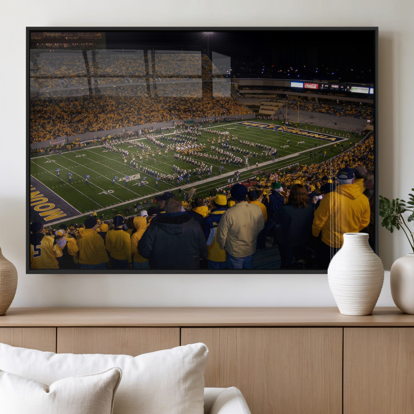 MGV-FP-60X30-3P - West Virginia Uni Mountaineers Football Team Print - Milan Puskar Stadium Canvas Print Wall Art,