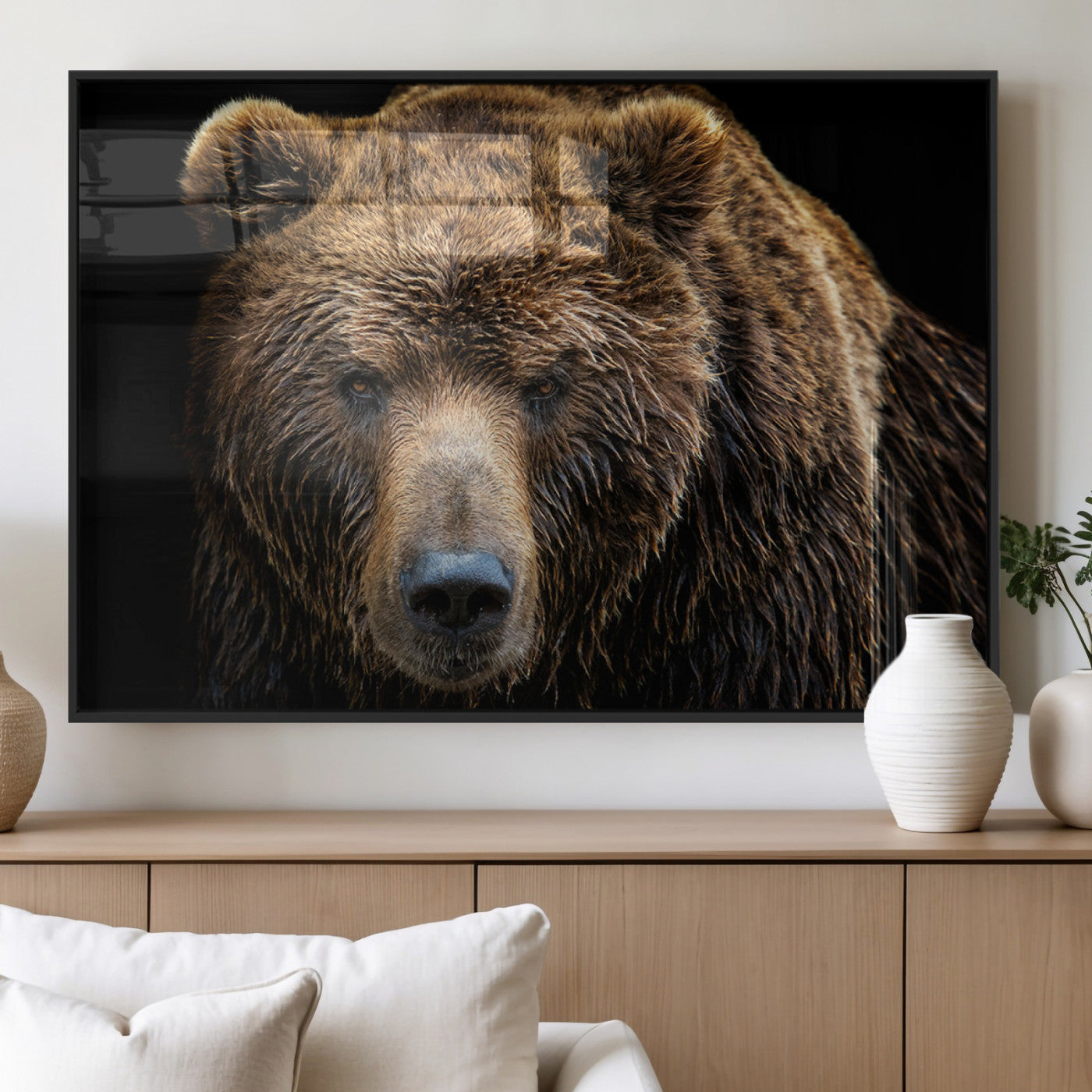 MGV-FP-60X30-3P - Grizzly Brown Bear Canvas Wall Art, Wildlife Animal Canvas Artwork Bear Print, Bear Wall Art Print,