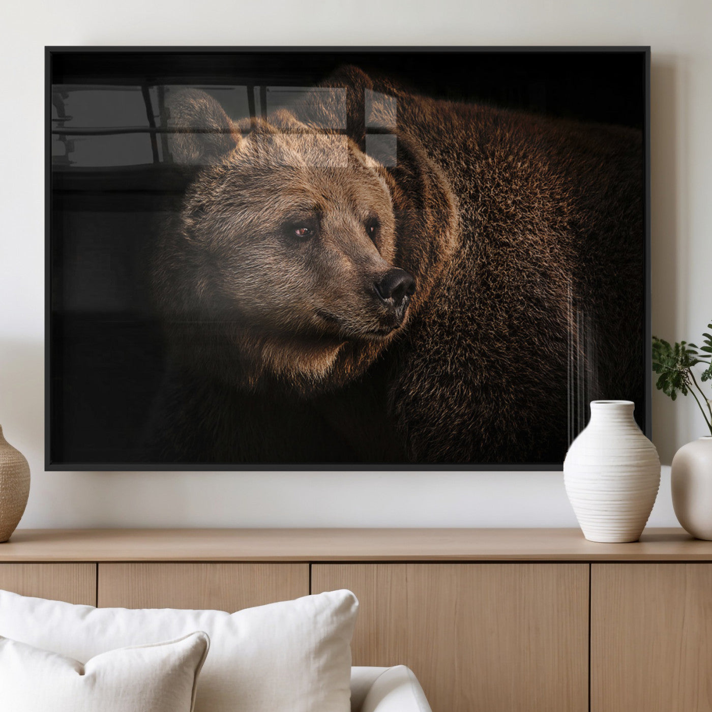 MGV-FP-60X30-3P - Wild Grizzly 399 Bear Canvas Wall Art Print, Bear Animal Canvas Artwork Print, Black Bear Wall Art