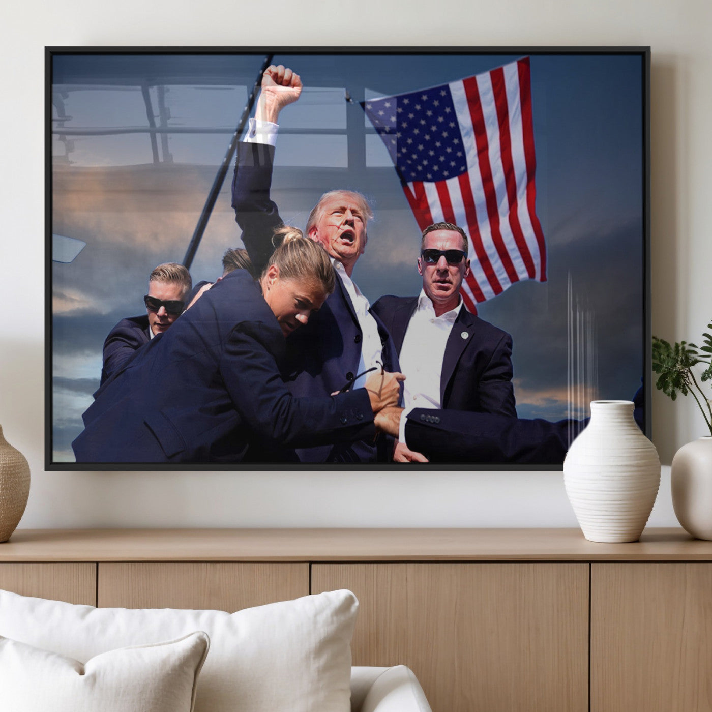 MGV-FP-60X30-3P - Donald Trump Assassination Attempt Wall Art Print, Trump Historic Footage - Iconic Reaction by Trump