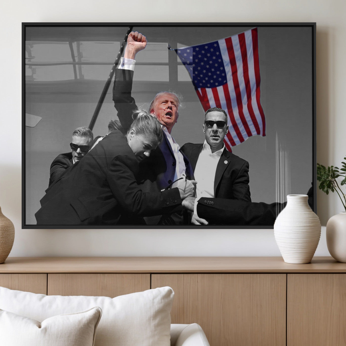 MGV-FP-60X30-3P - Donald Trump Assassination Attempt Wall Art Print, Trump Historic Footage - Iconic Reaction by Trump