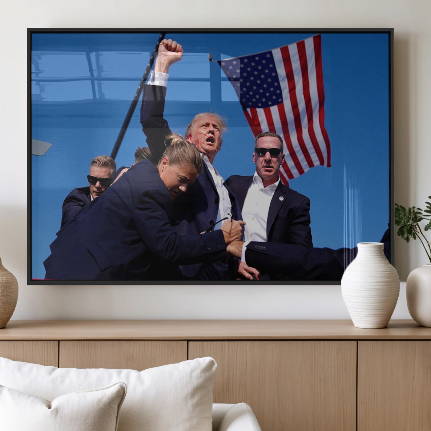 MGV-FP-36X24-3P - Donald Trump Assassination Attempt Wall Art Print, Trump Historic Footage - Iconic Reaction by Trump