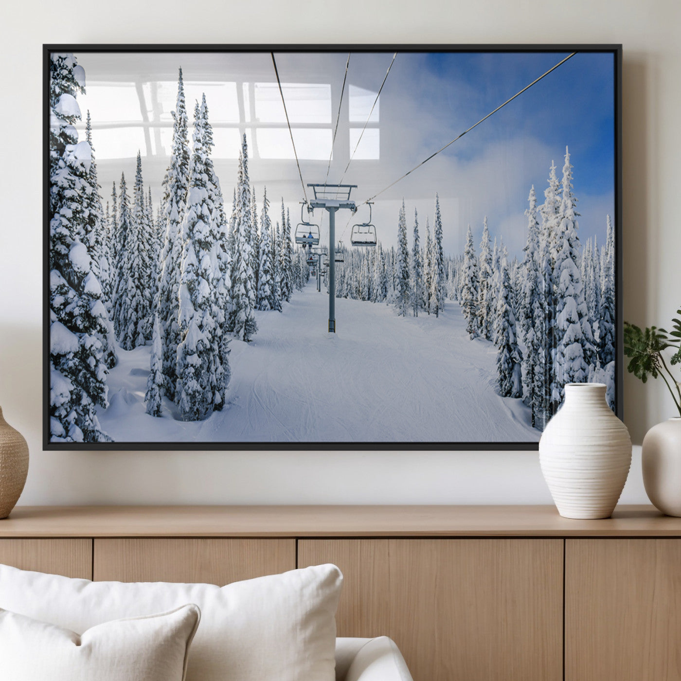 MGV-FP-60X30-3P - Winter Ski Lift Wall Art Print - Landscape Wall Art | Snowy Mountain Adventure | Perfect for Cabin