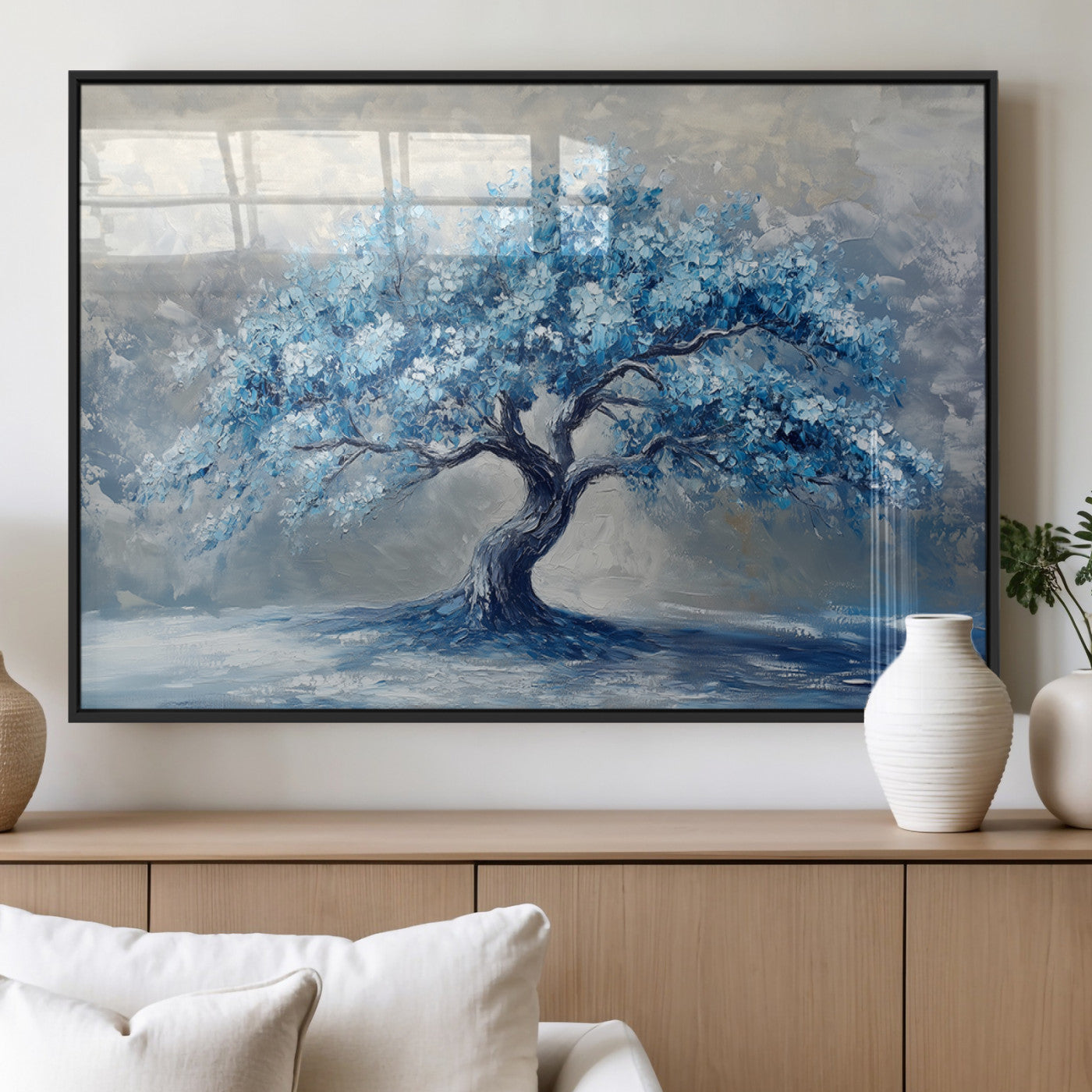 MGV-FP-60X30-3P - Abstract Blue Tree Art Canvas Print, Majestic Tree Wall Art Print for Farmhouse Decor