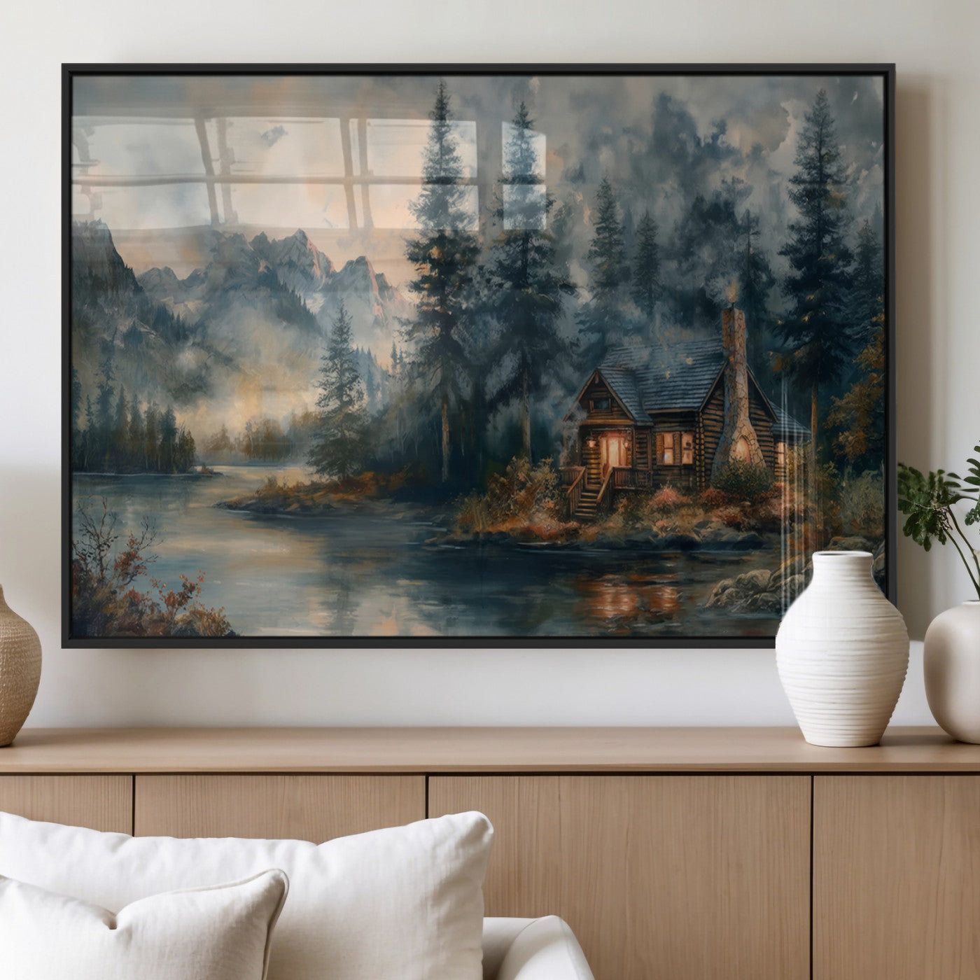 MGV-FP-60X30-3P - Rustic Cabin Woods Wall Art Print | Lake in a Forest Canvas Print | Cabin, Lodge, and Farmhouse