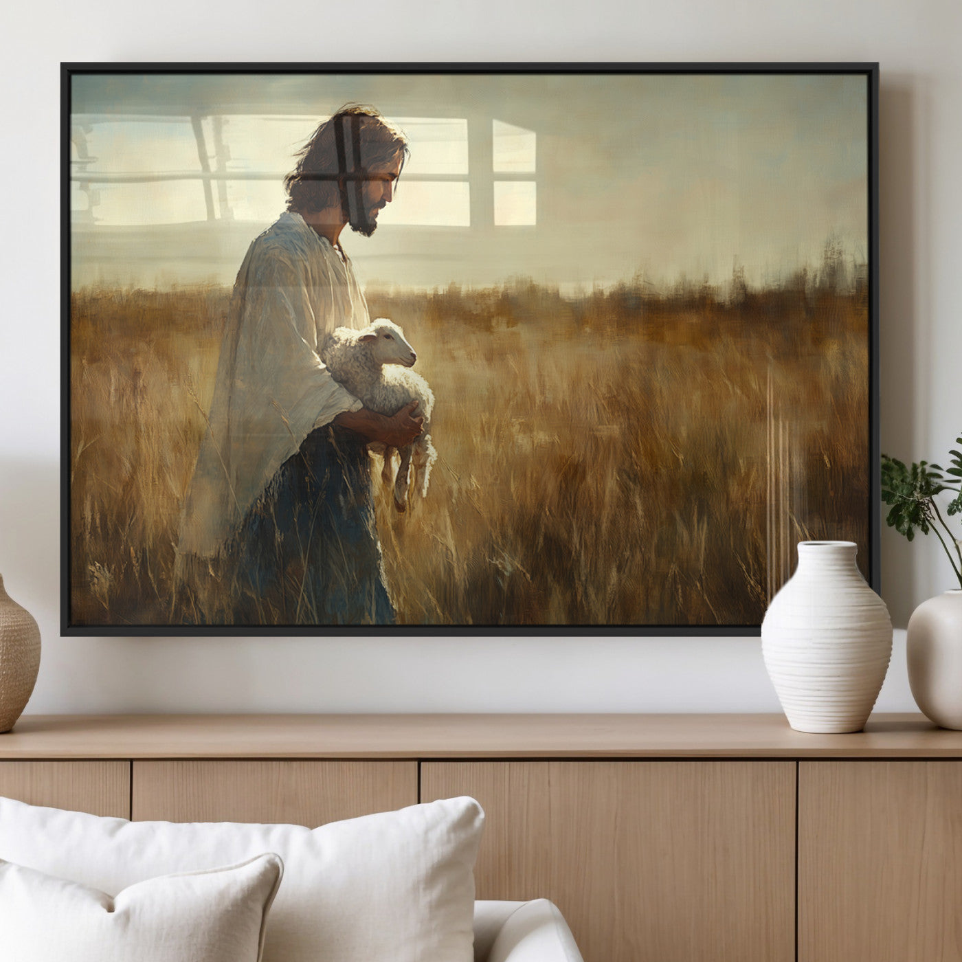 MGV-FP-60X30-3P - Jesus the Good Shepherd Wall Art Canvas Print - Inspirational Christian Religious Print for Prayer