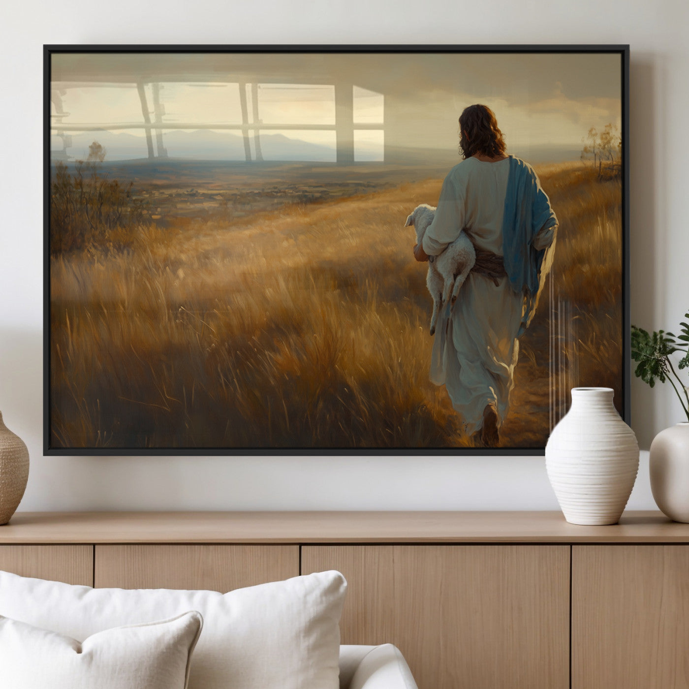 MGV-FP-60X30-3P - Jesus the Good Shepherd Wall Art Canvas Print - Inspirational Christian Religious Print for Prayer