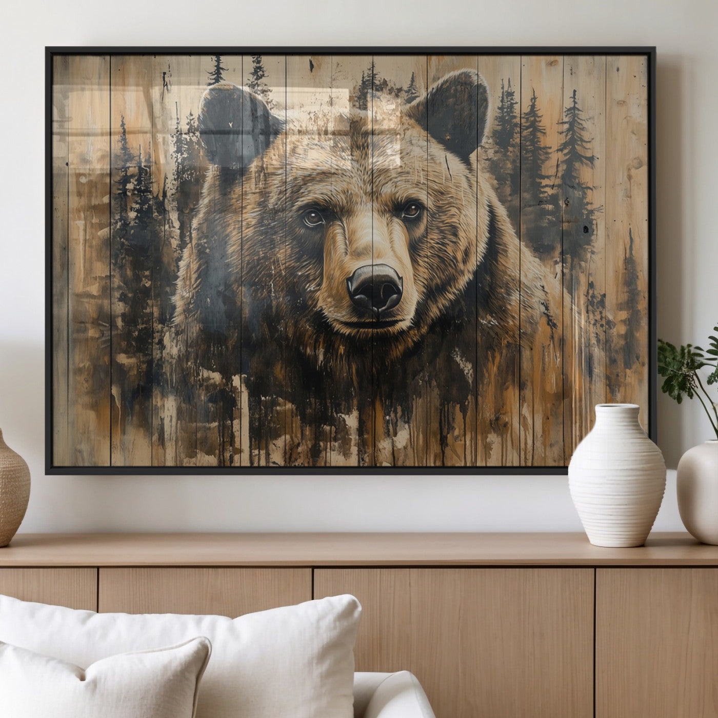 MGV-FP-60X30-3P - Majestic Grizzly 399 Bear Wall Art | 3-Panel Rustic Canvas Print for Living Room, Office, or Cabin