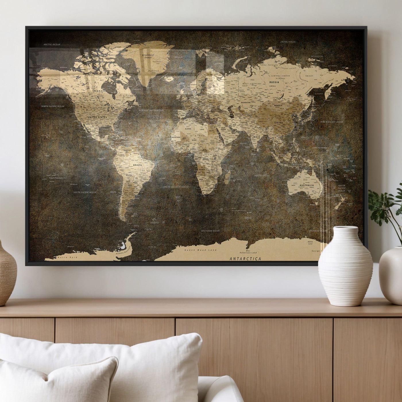 MGV-FP-36X24-3P - Push Pin World Map Canvas Print – Framed Wall Art for Couples to Track Their Travels – Anniversary