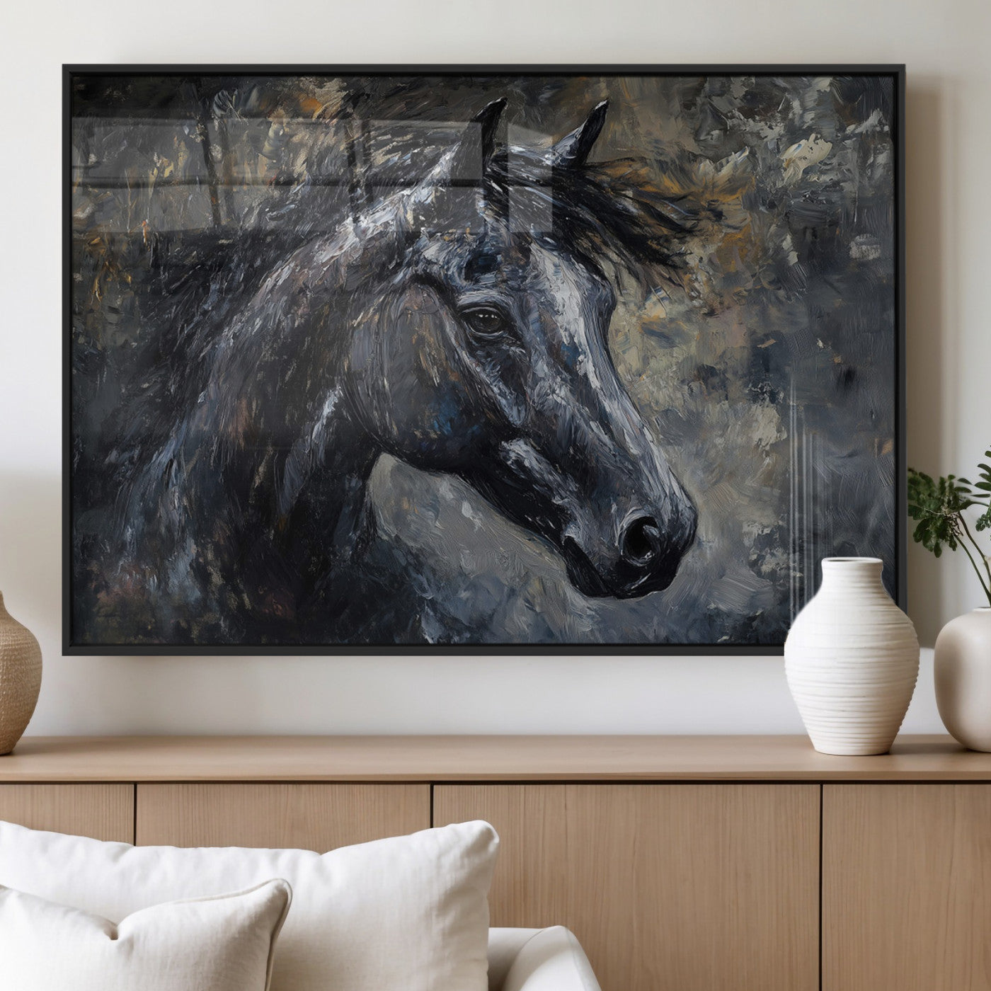 MGV-FP-60X30-3P - Large Abstract Horse Wall Art Canvas Print | Farmhouse Wall Decor | Rustic Horse Art | Western Cabin