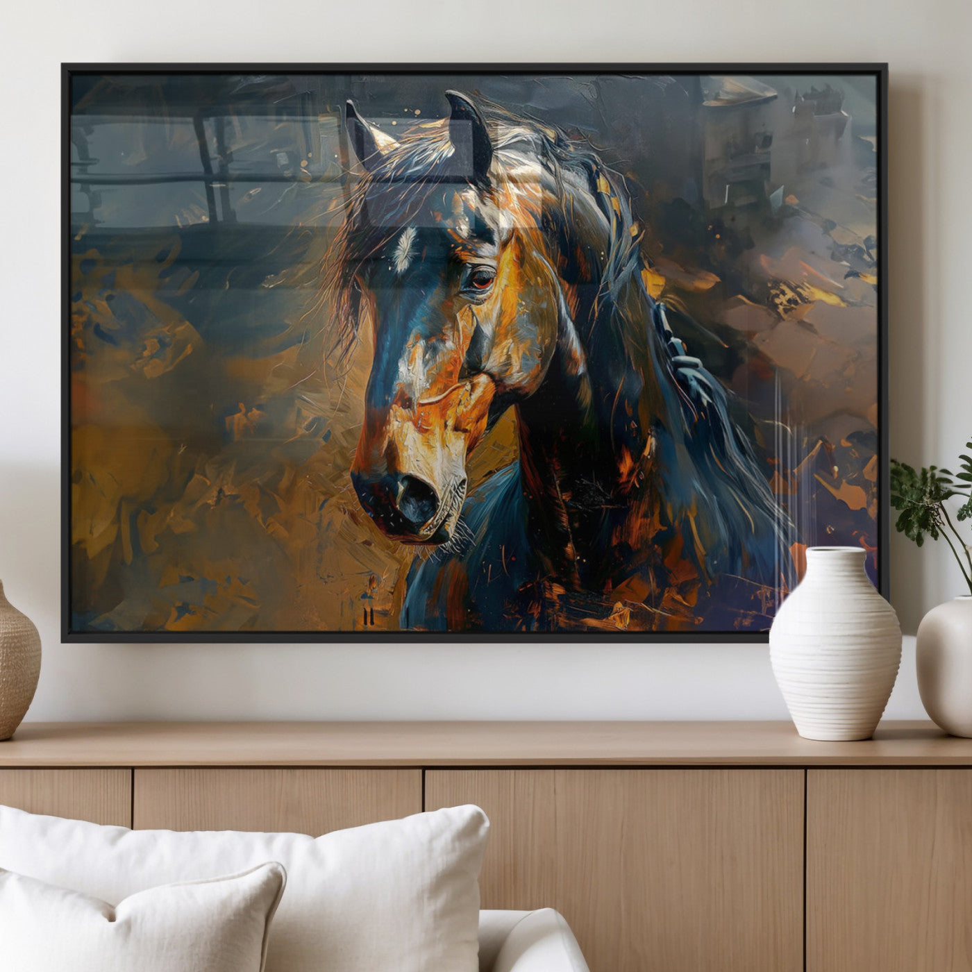 MGV-FP-60X30-3P - Abstract Horse Wall Art Canvas Print | Farmhouse Wall Decor | Western Cabin Art | Rustic Horse Decor