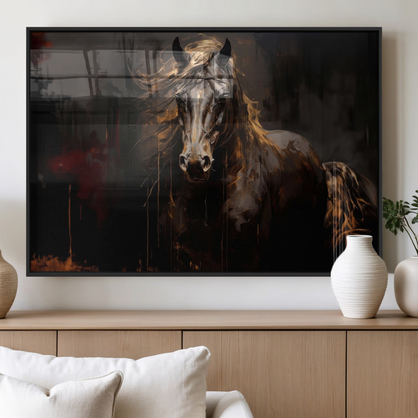 MGV-FP-60X30-3P - Abstract Black Horse Canvas Print for Farmhouse Wall Art | Abstract Equine Wall Art | Western Decor