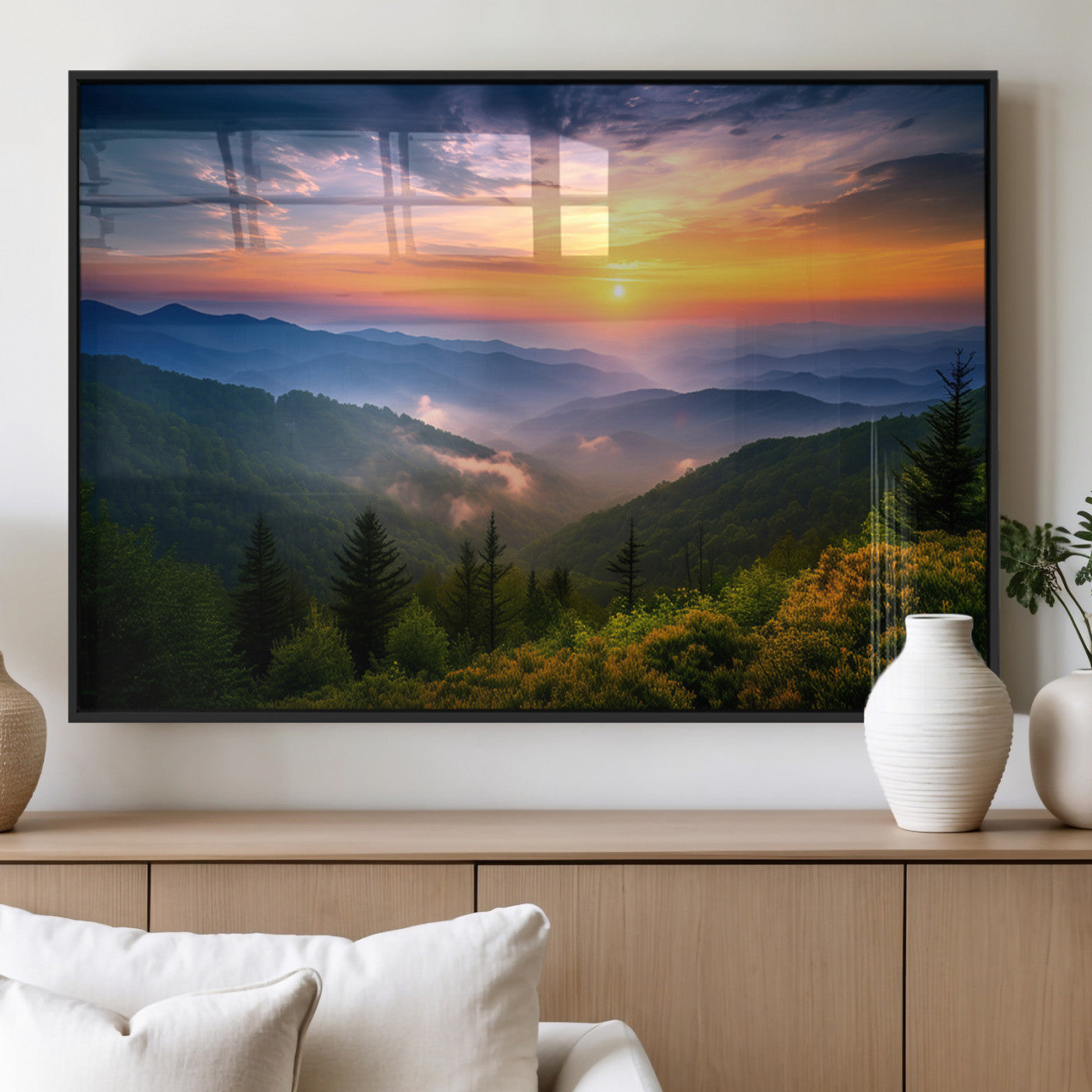 MGV-FP-60X30-3P - Majestic Mountain Sunrise Print | Landscape Wall Art | Canvas Print Ready to Hang | Farmhouse Wall