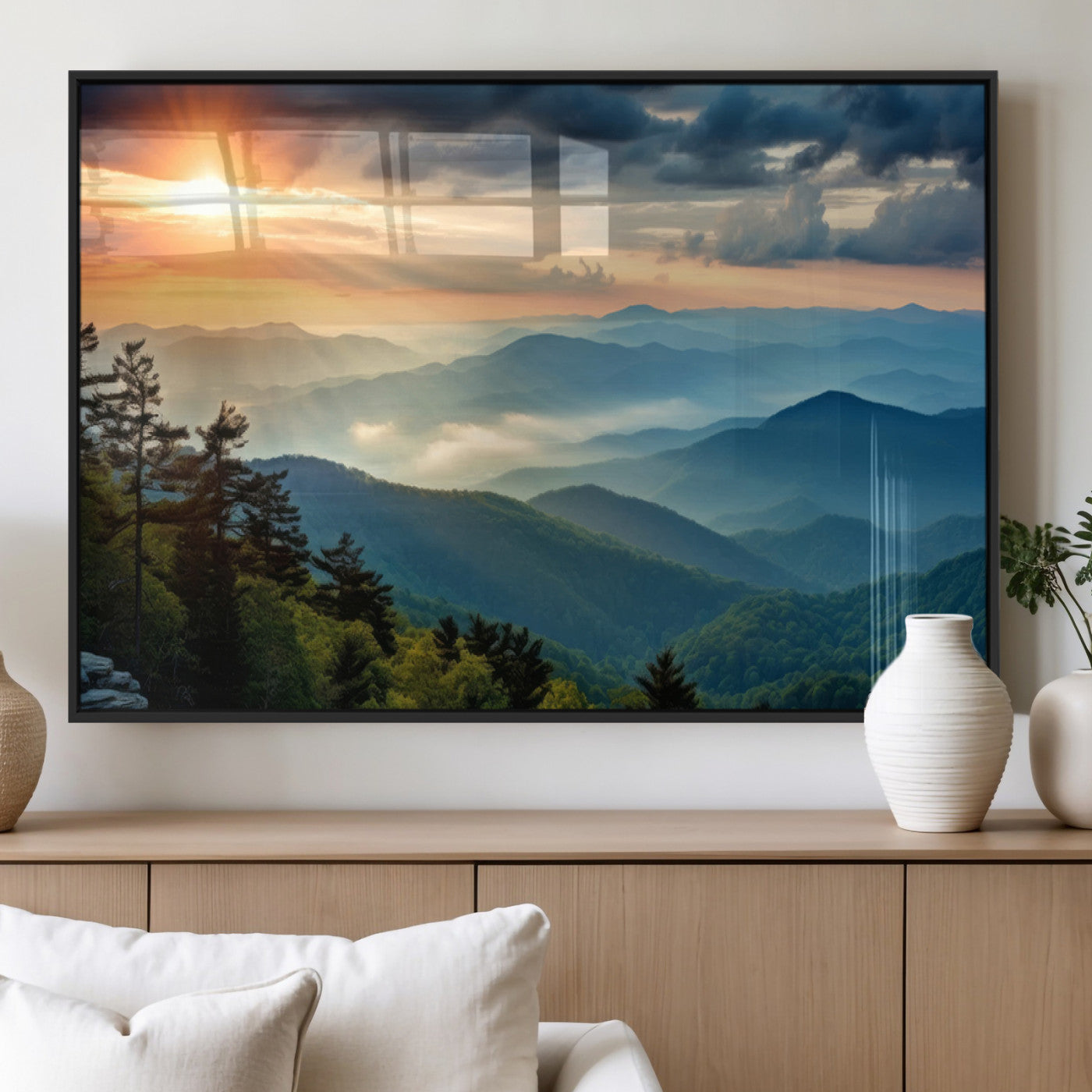 MGV-FP-60X30-3P - Sunrise Over Mountain Range Wall Art Canvas Print, Farmhouse Wall Decor, Cabin Wall Art