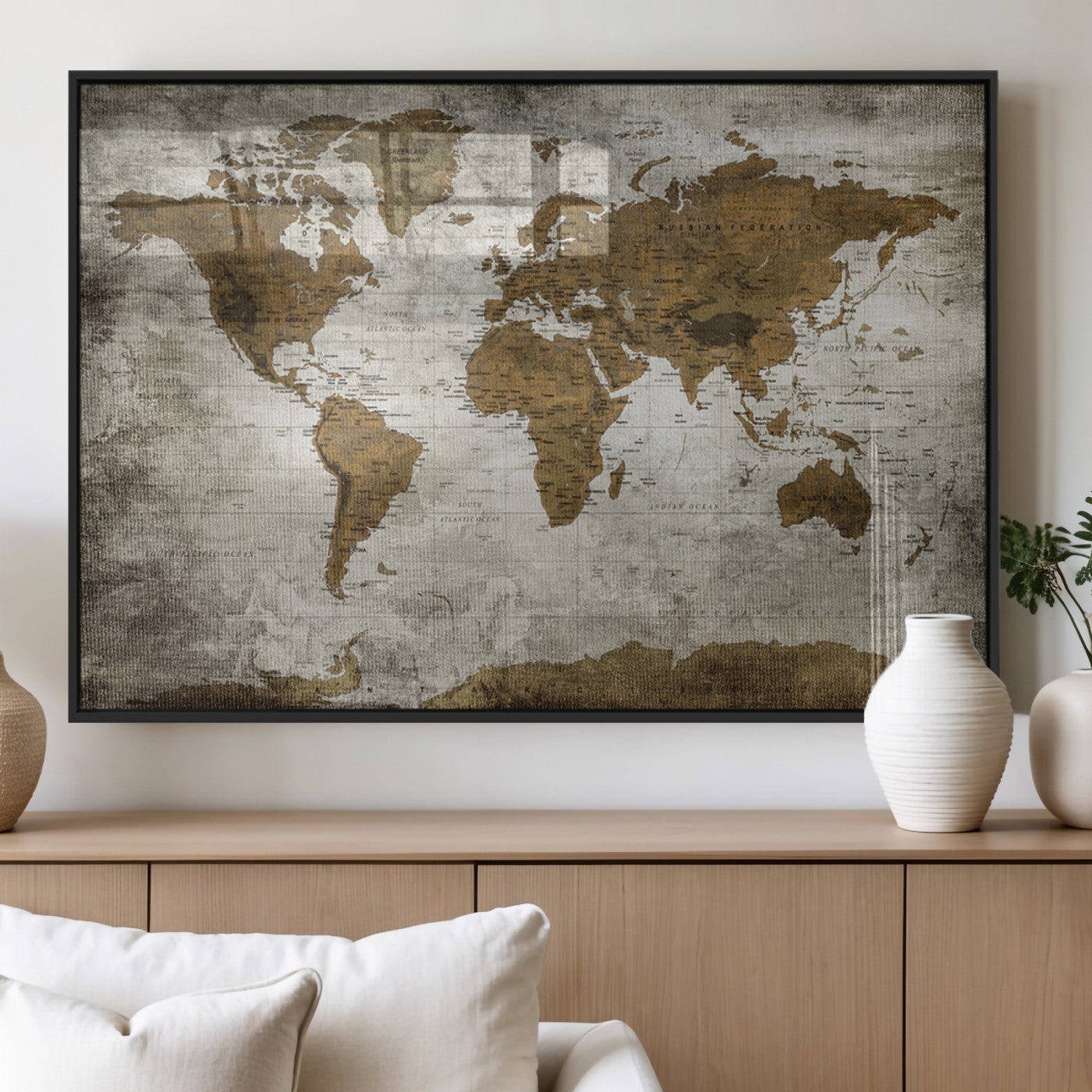 MGV-FP-36X24-3P - Push Pin World Map Canvas Print – Framed Wall Art for Couples to Track Their Travels – Anniversary