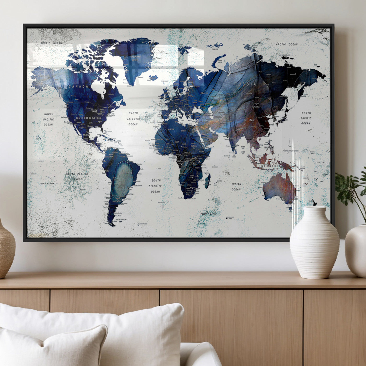 MGV-FP-36X24-3P - Push Pin World Map Canvas Print – Framed Wall Art for Couples to Track Their Travels – Anniversary