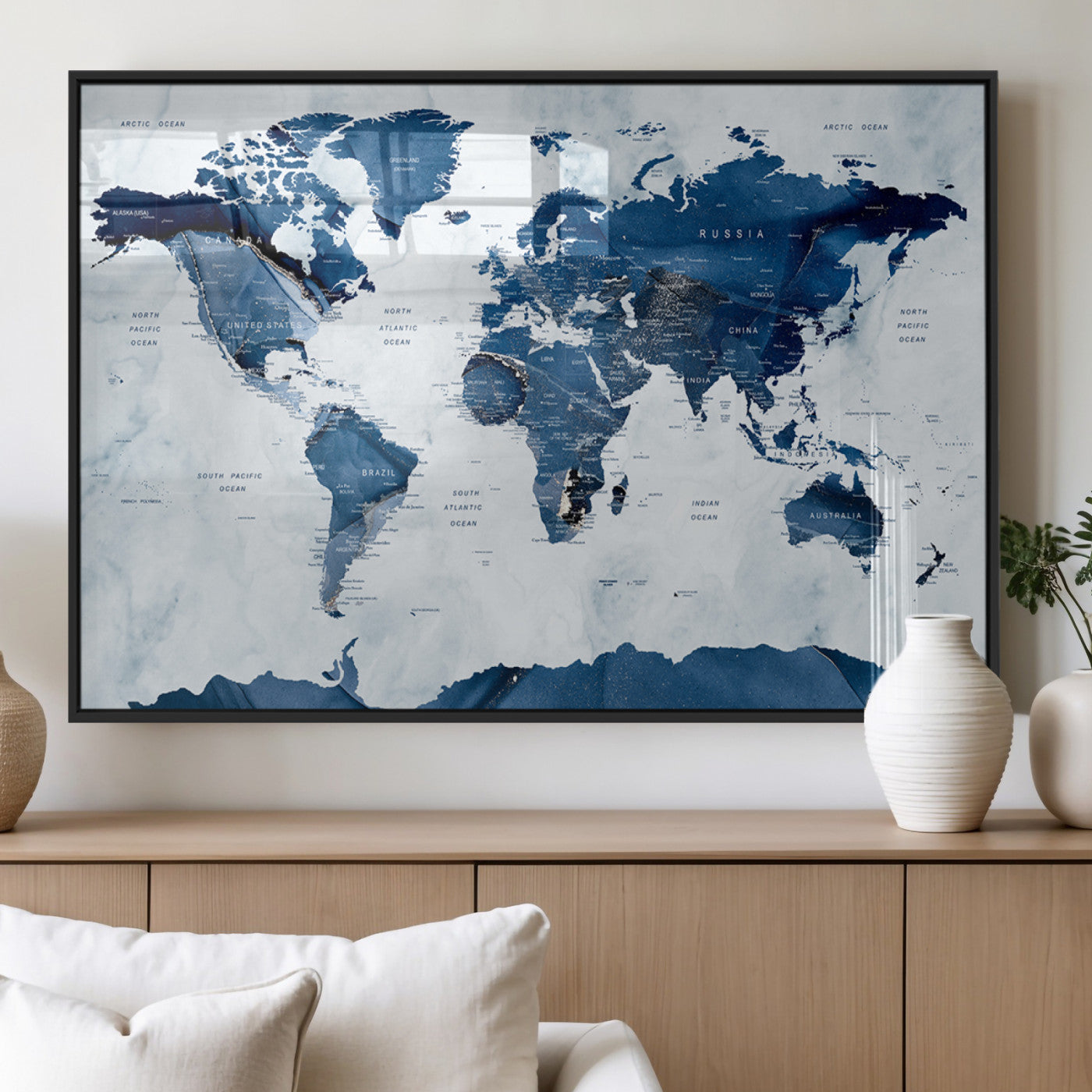 MGV-FP-36X24-3P - Push Pin World Map Canvas Print – Framed Wall Art for Couples to Track Their Travels – Anniversary