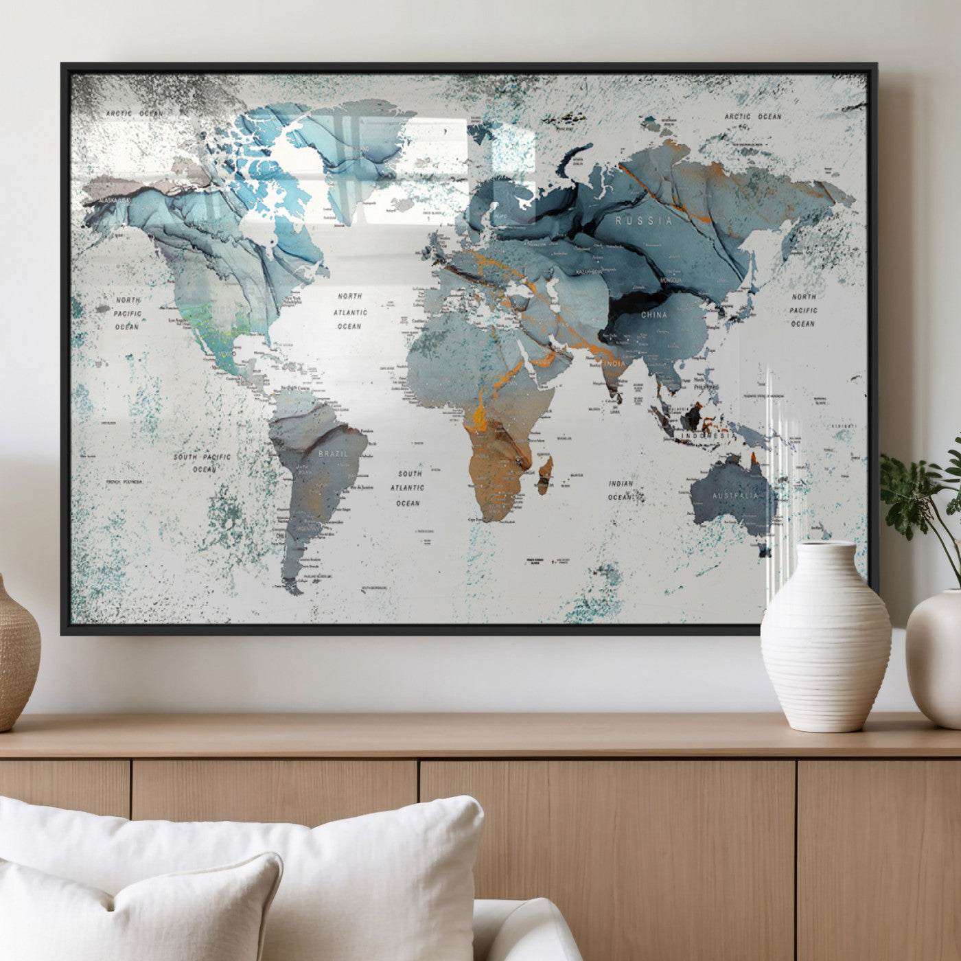 MGV-FP-36X24-3P - Push Pin World Map Canvas Print – Framed Wall Art for Couples to Track Their Travels – Anniversary