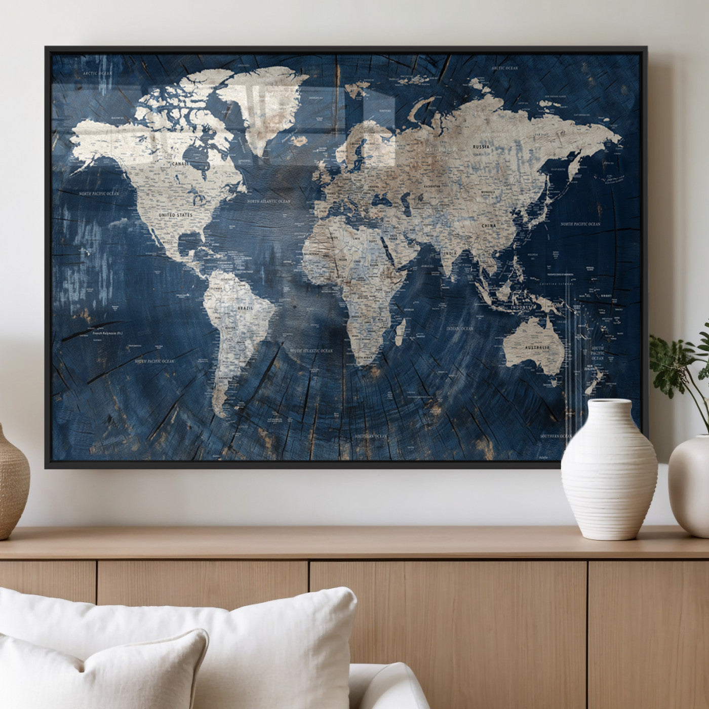 MGV-FP-36X24-3P - Push Pin World Map Canvas Print – Framed Wall Art for Couples to Track Their Travels – Anniversary