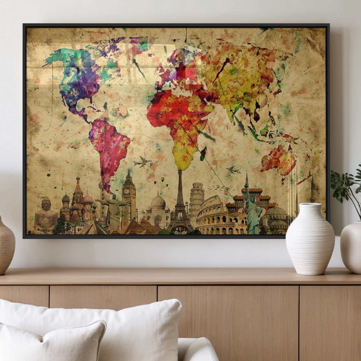 MGV-FP-36X24-3P - Colorful World Map Wall Art World Map Canvas Print